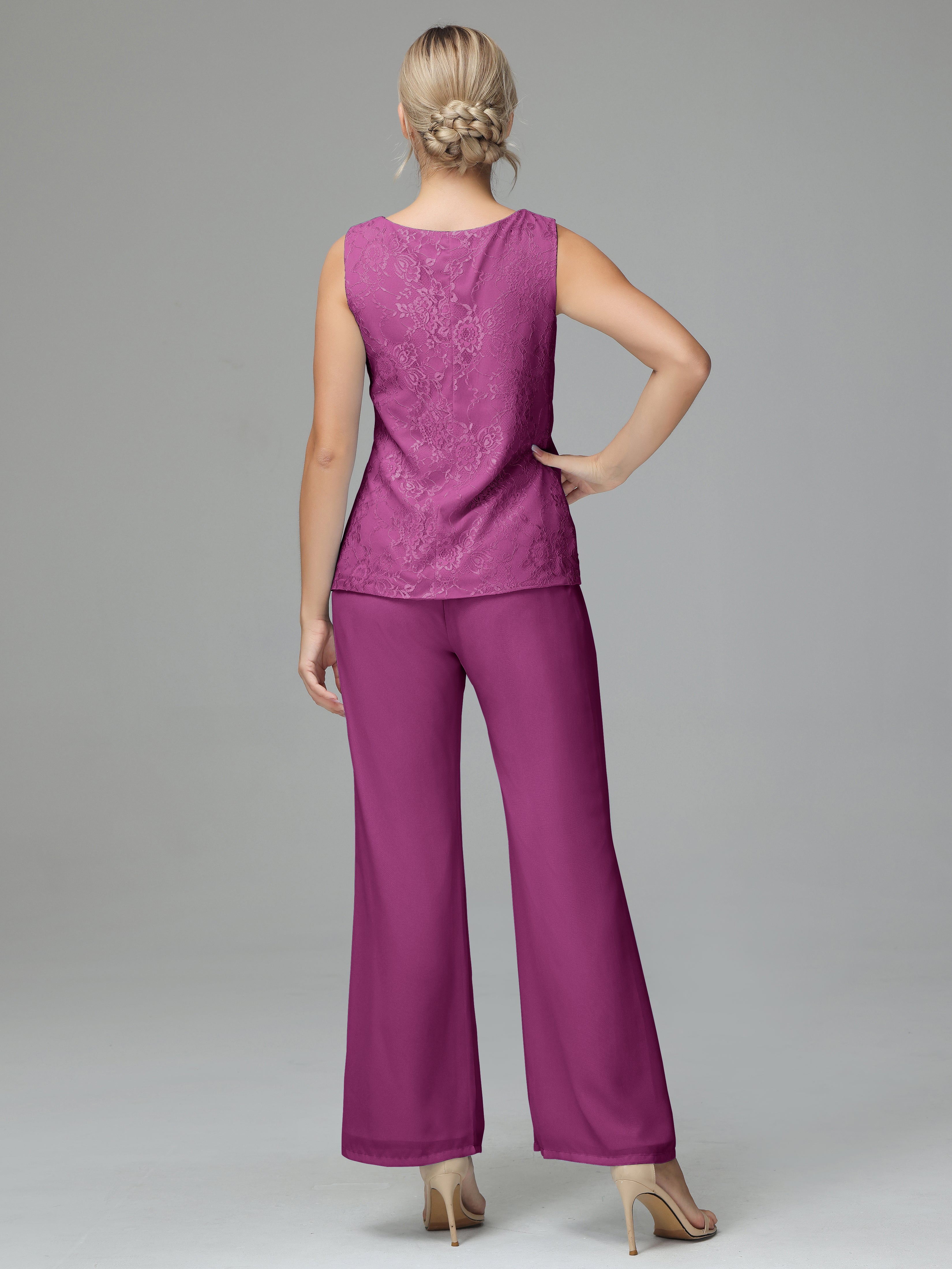 Long Sleeves Chiffon Lace Mother Of The Bride Dress Pants Suits