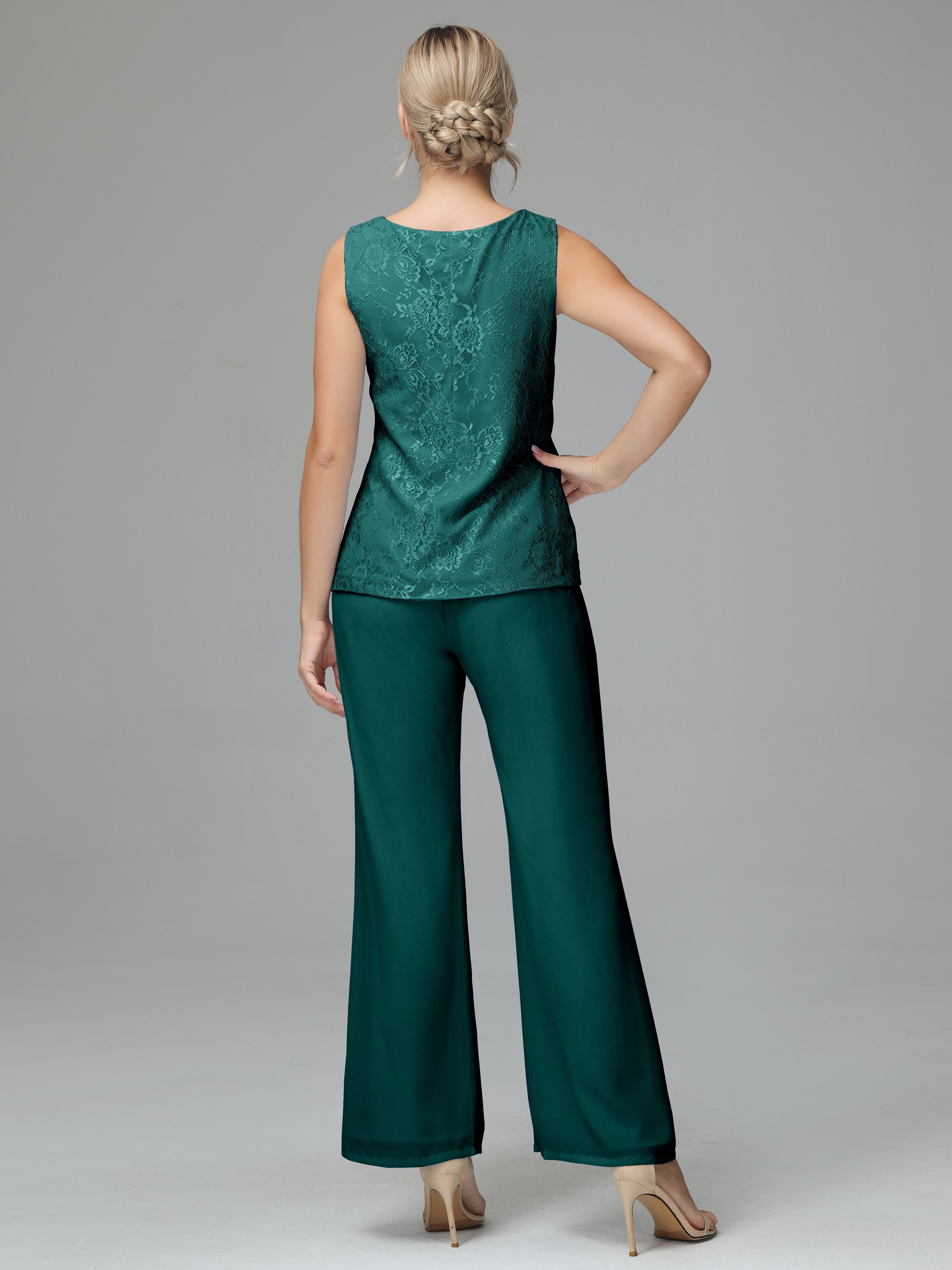 Long Sleeves Chiffon Lace Mother Of The Bride Dress Pants Suits