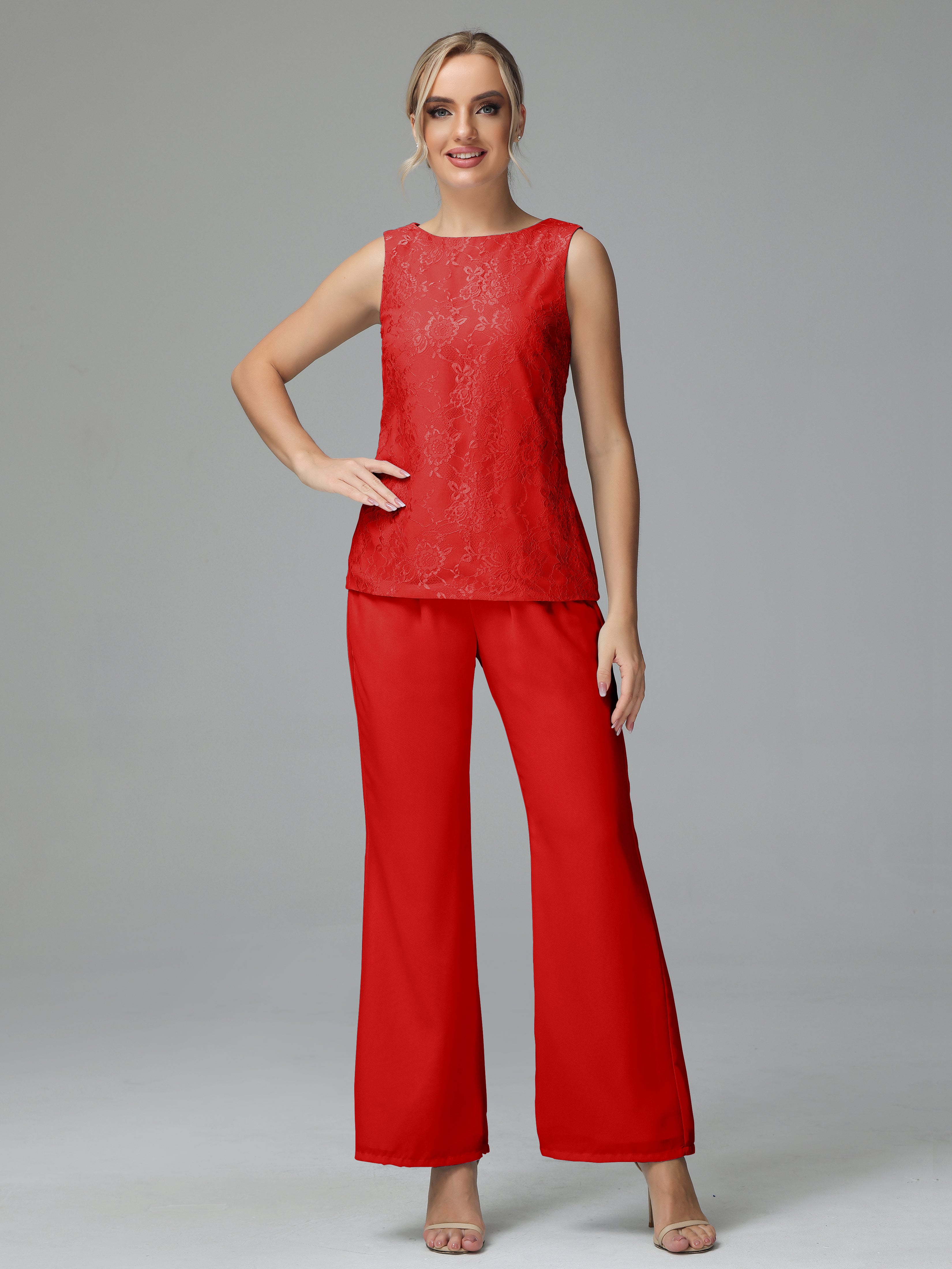 Long Sleeves Chiffon Lace Mother Of The Bride Dress Pants Suits