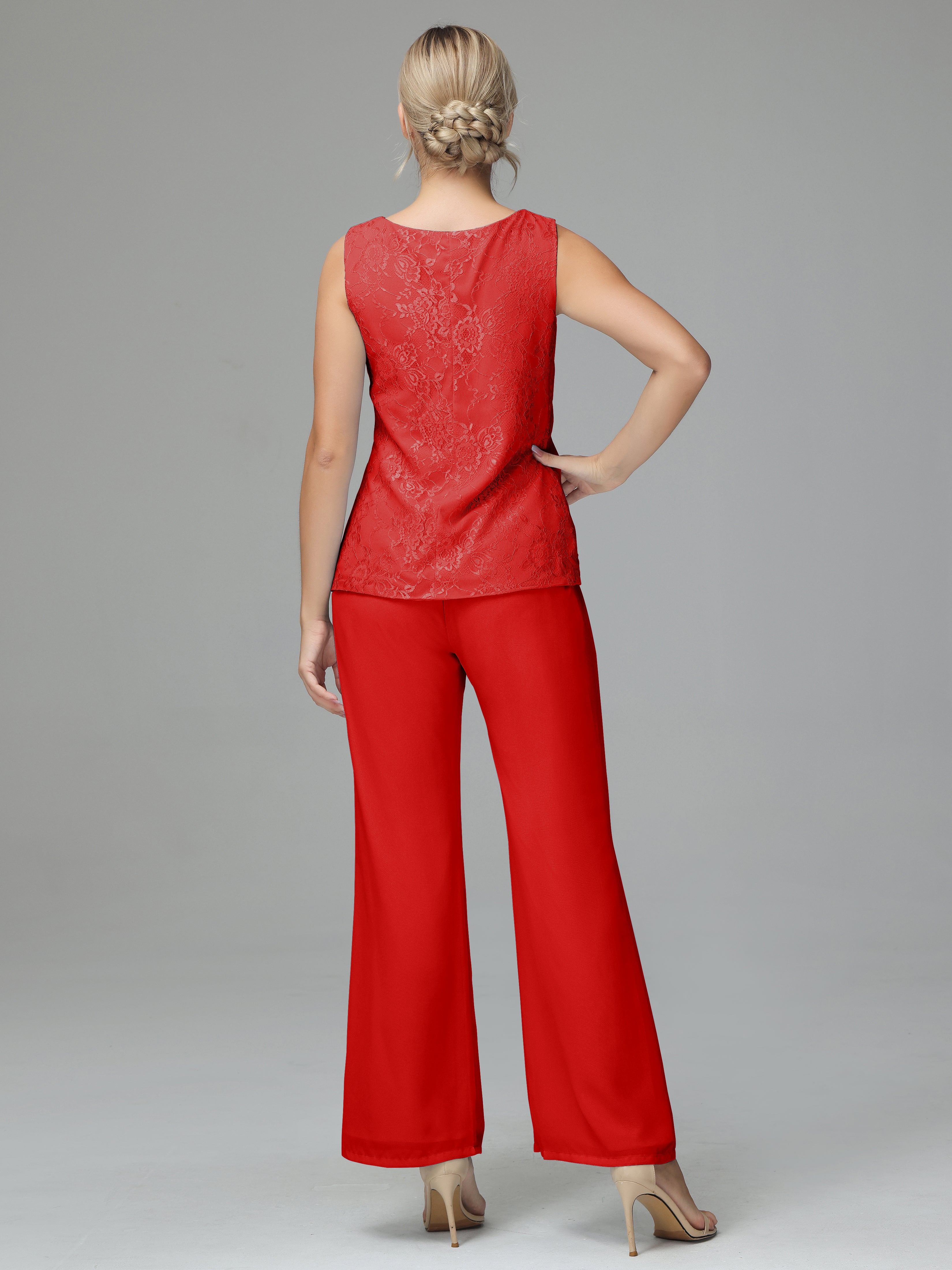 Long Sleeves Chiffon Lace Mother Of The Bride Dress Pants Suits
