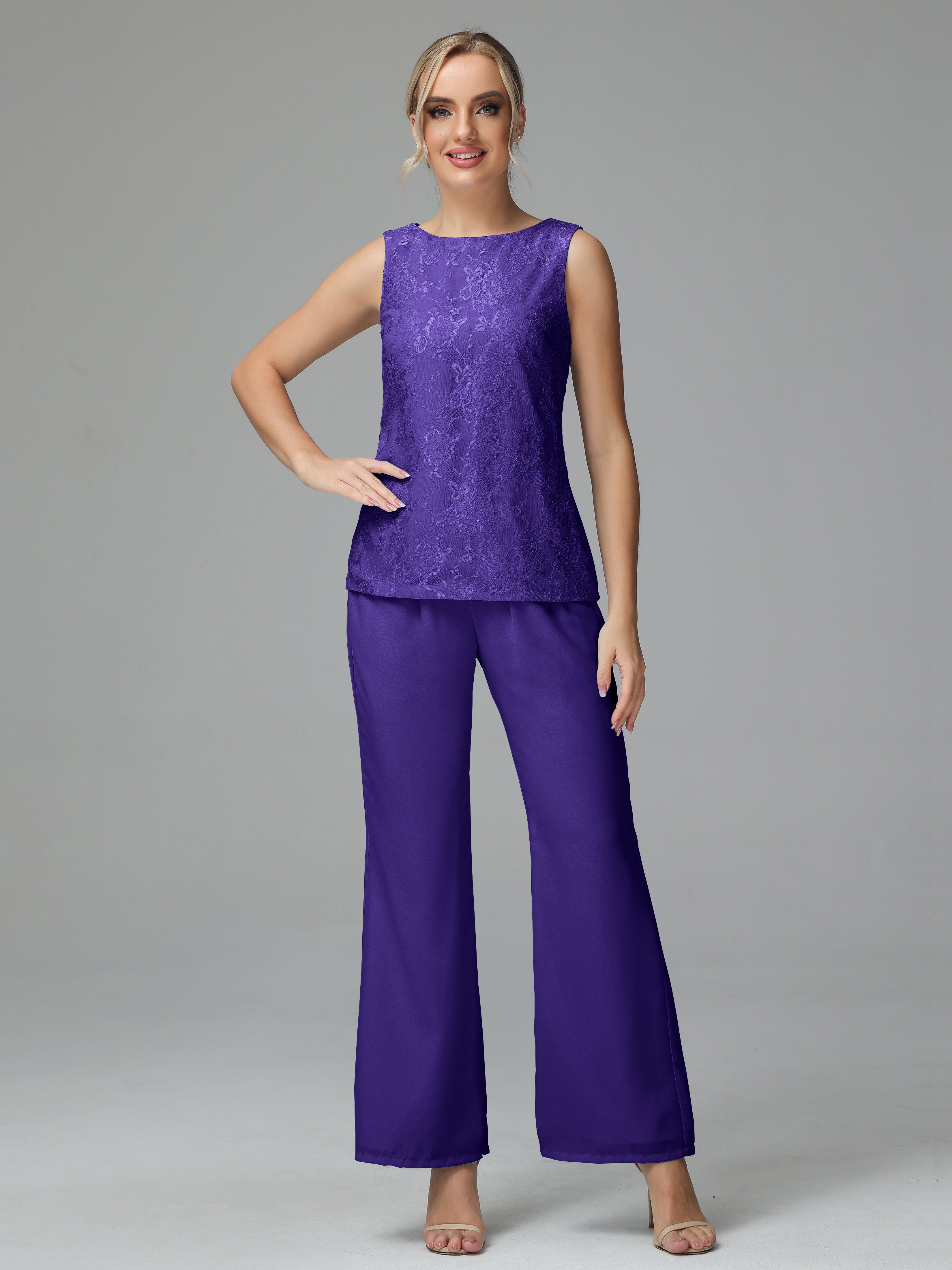Long Sleeves Chiffon Lace Mother Of The Bride Dress Pants Suits