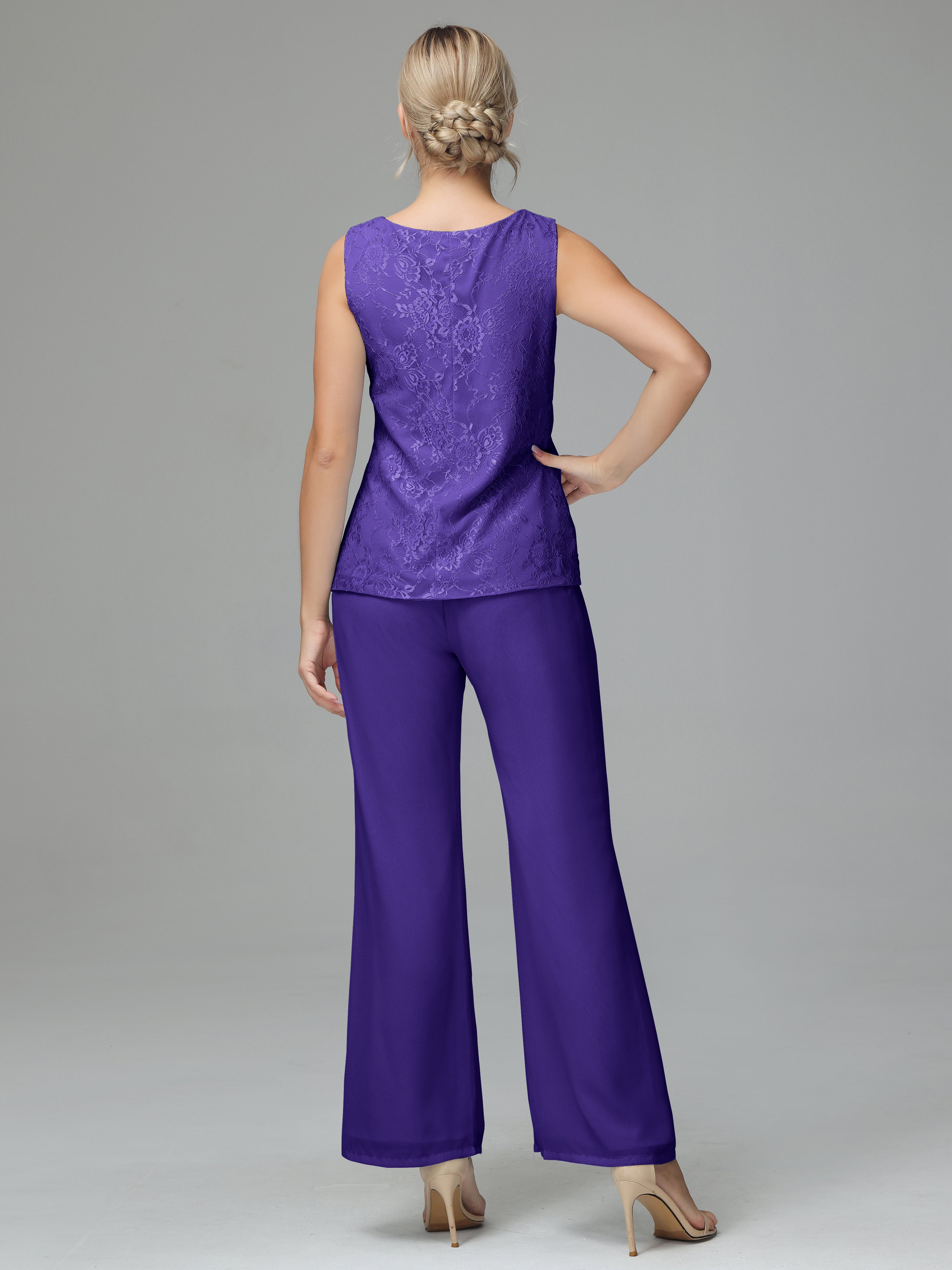 Long Sleeves Chiffon Lace Mother Of The Bride Dress Pants Suits