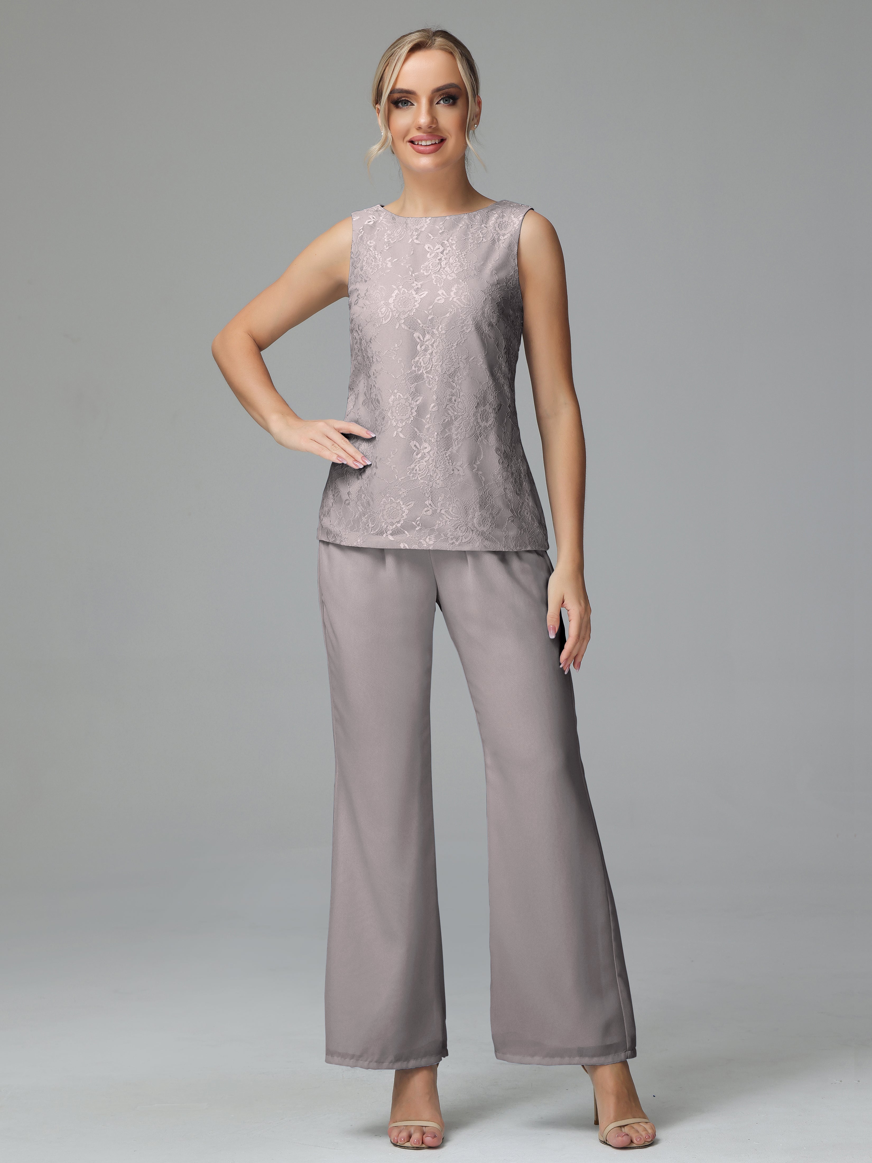 Long Sleeves Chiffon Lace Mother Of The Bride Dress Pants Suits