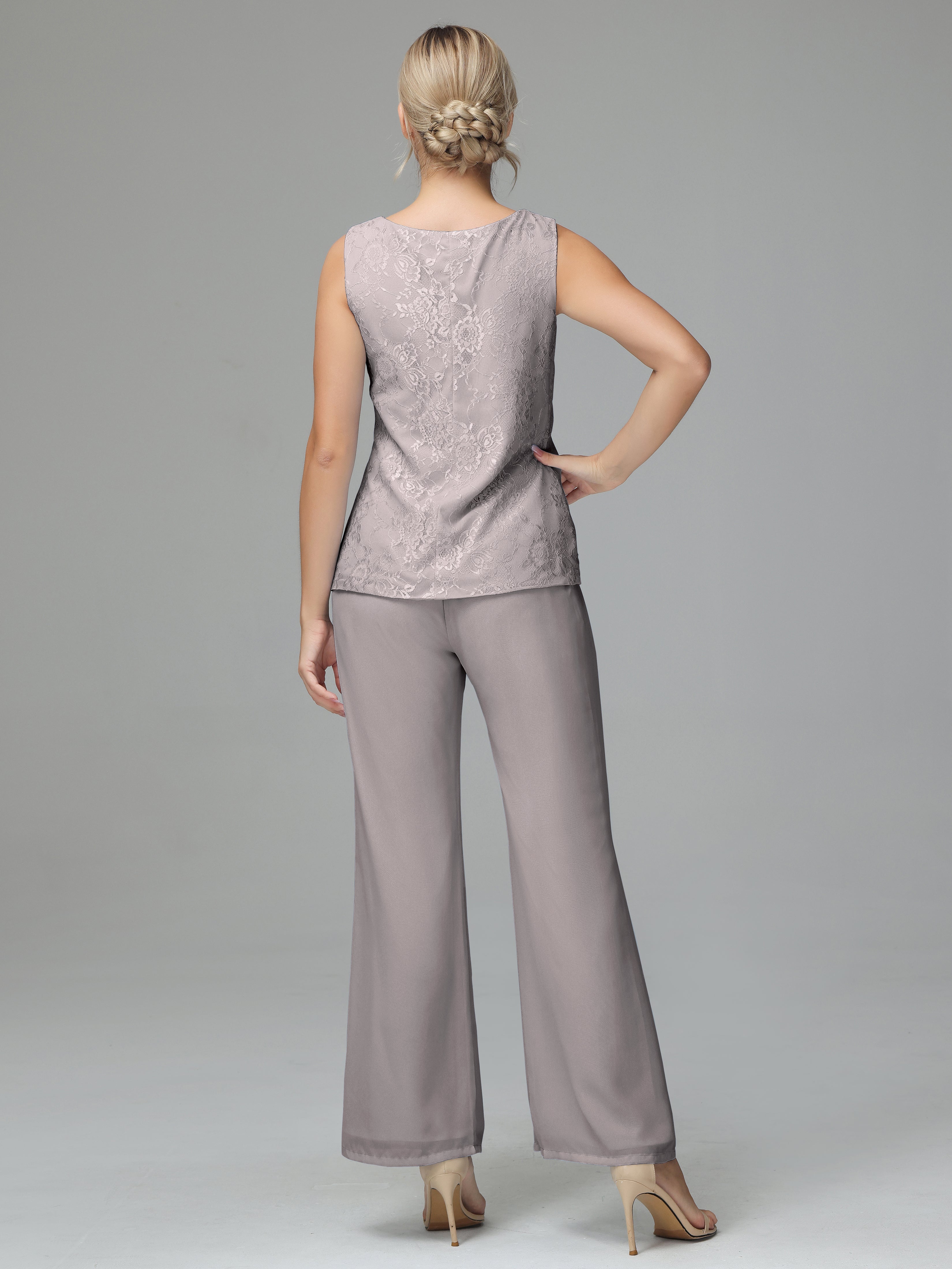 Long Sleeves Chiffon Lace Mother Of The Bride Dress Pants Suits