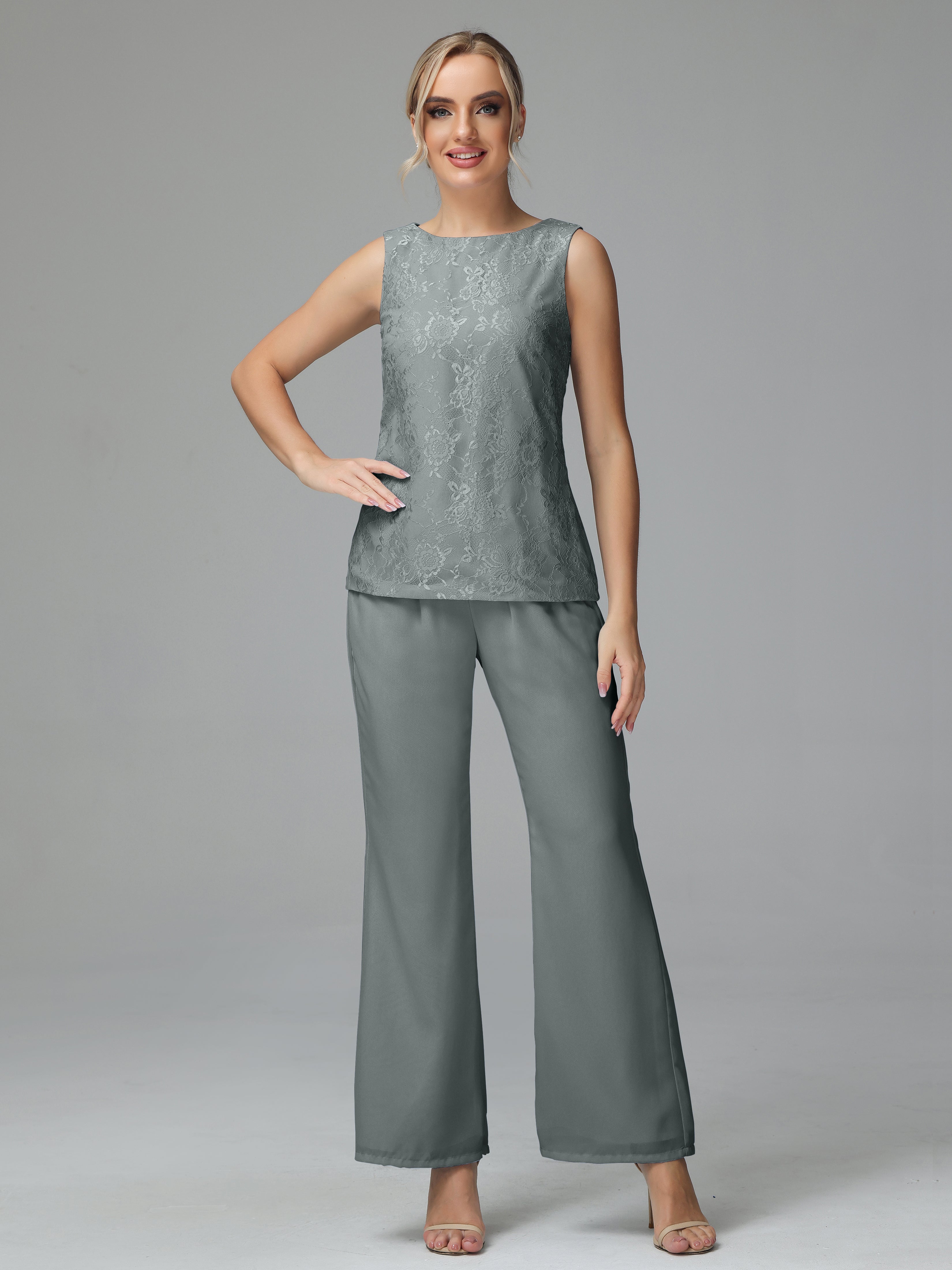 Long Sleeves Chiffon Lace Mother Of The Bride Dress Pants Suits