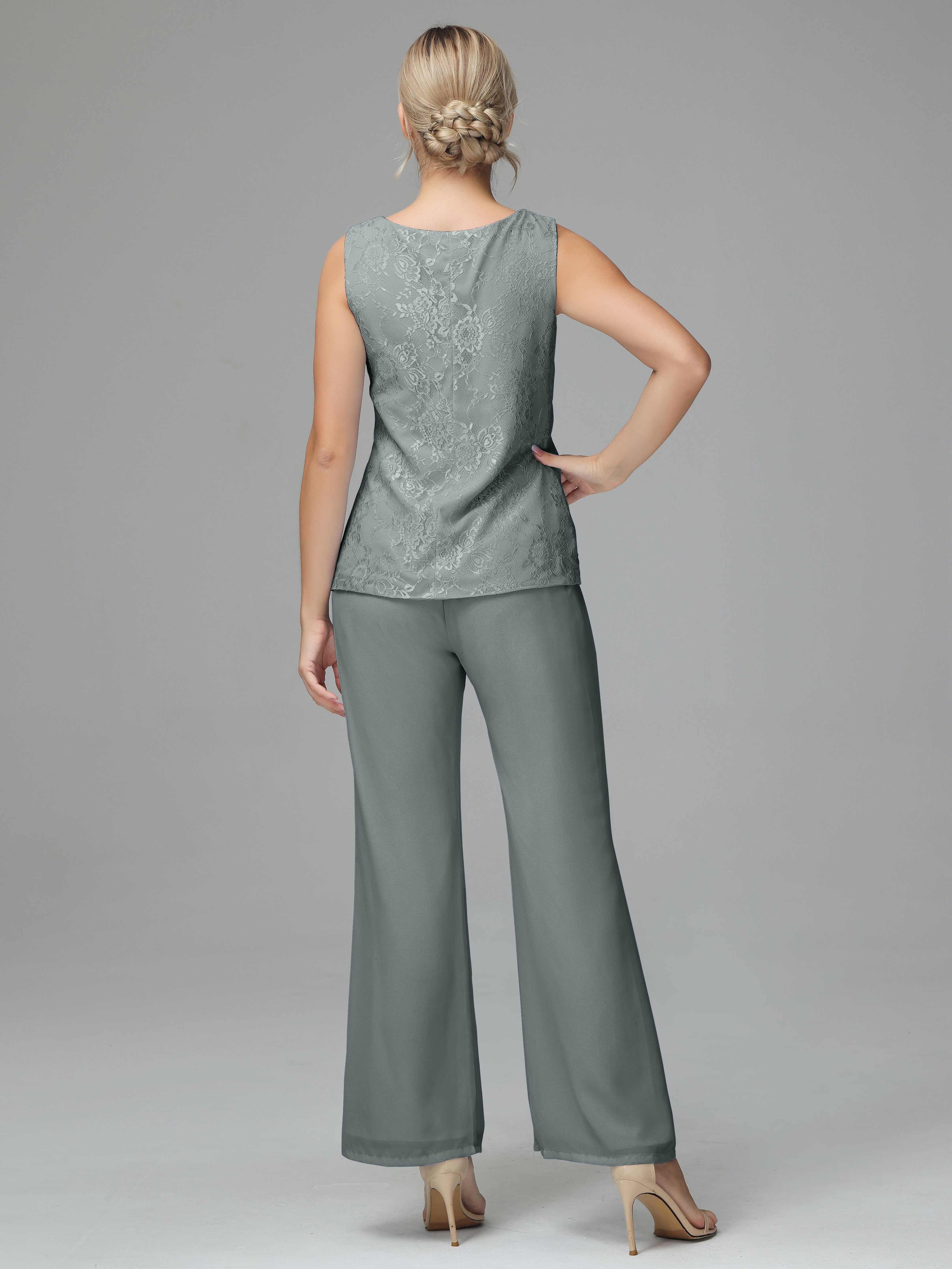 Long Sleeves Chiffon Lace Mother Of The Bride Dress Pants Suits