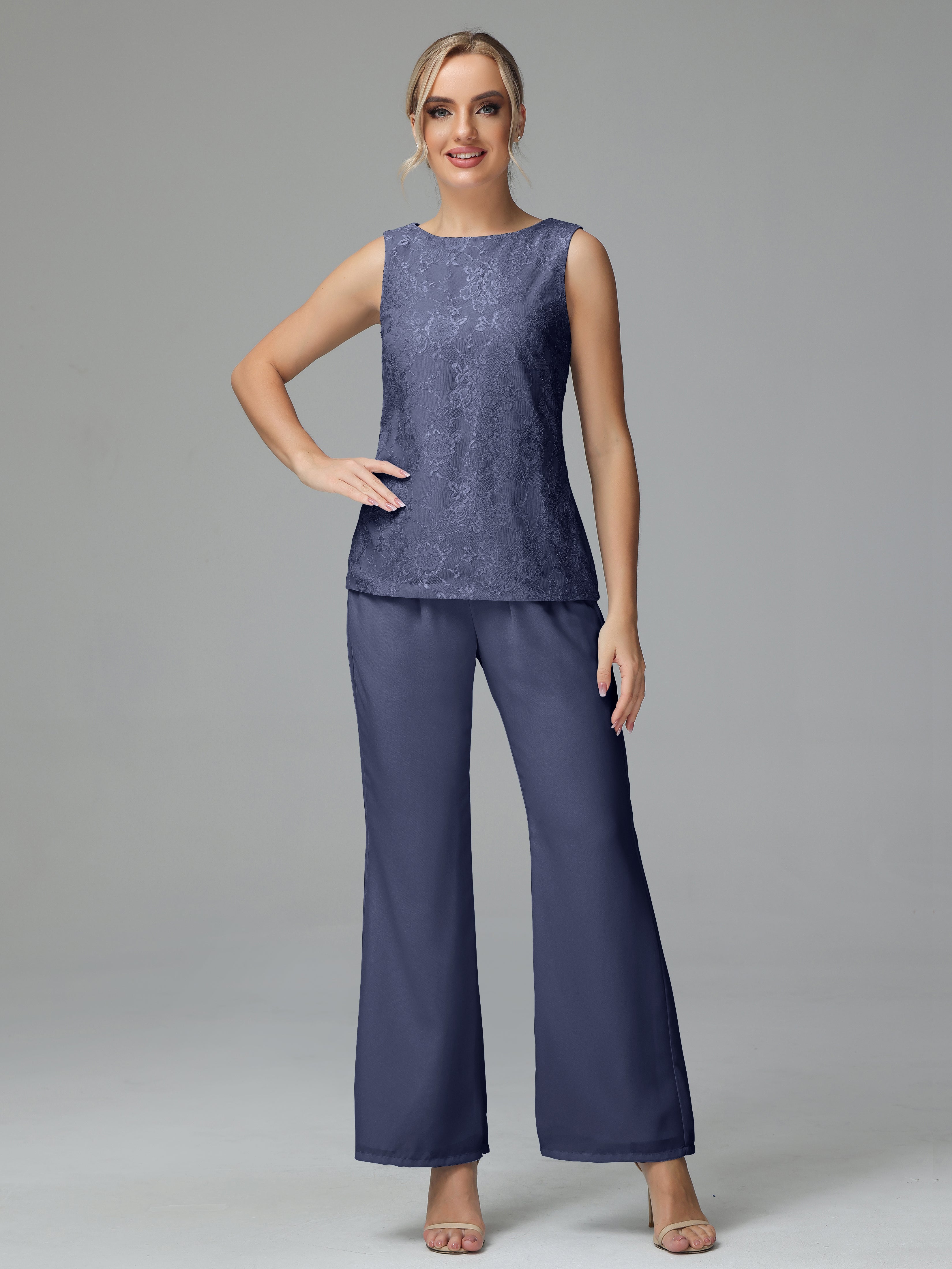 Long Sleeves Chiffon Lace Mother Of The Bride Dress Pants Suits