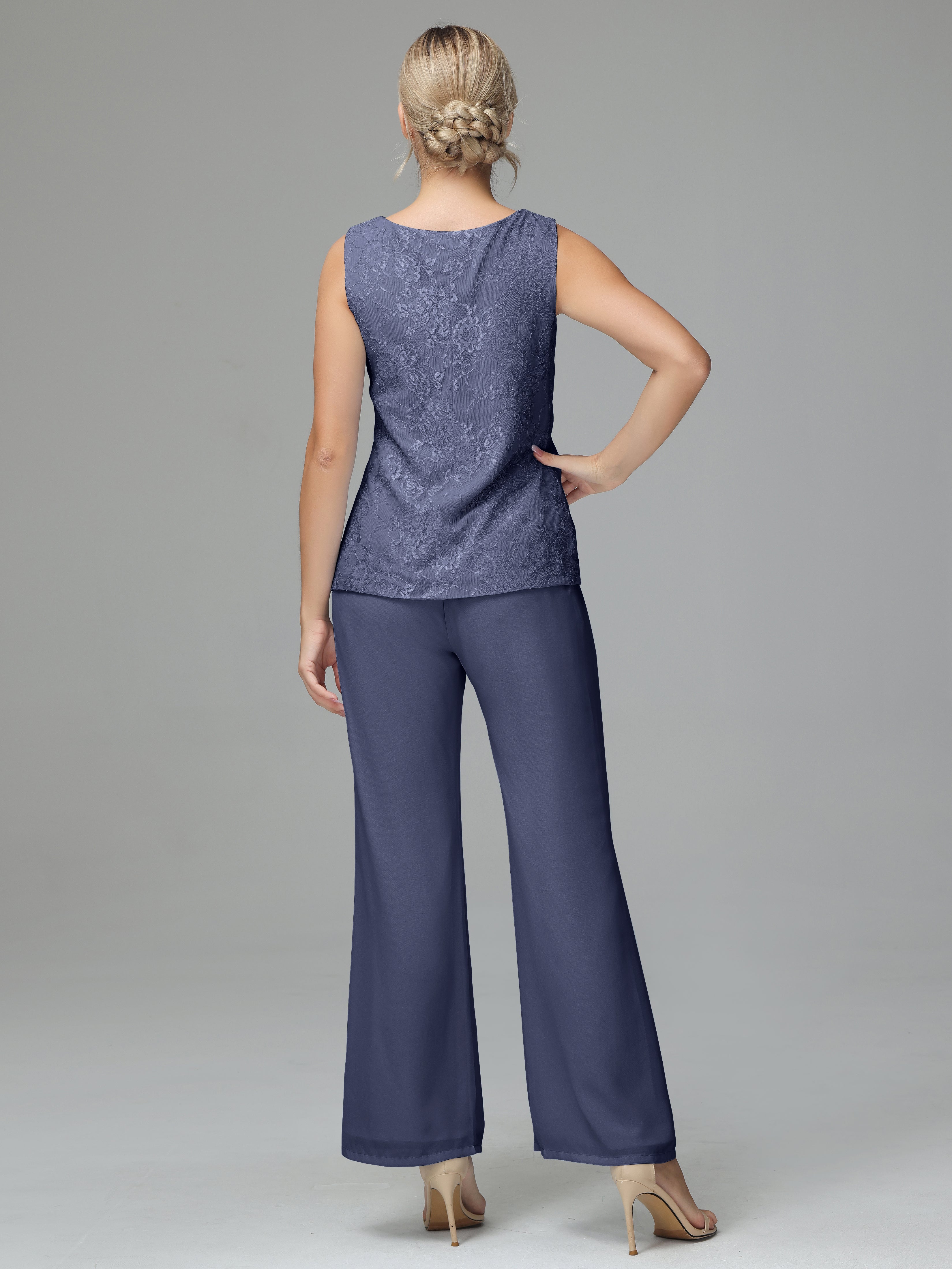 Long Sleeves Chiffon Lace Mother Of The Bride Dress Pants Suits