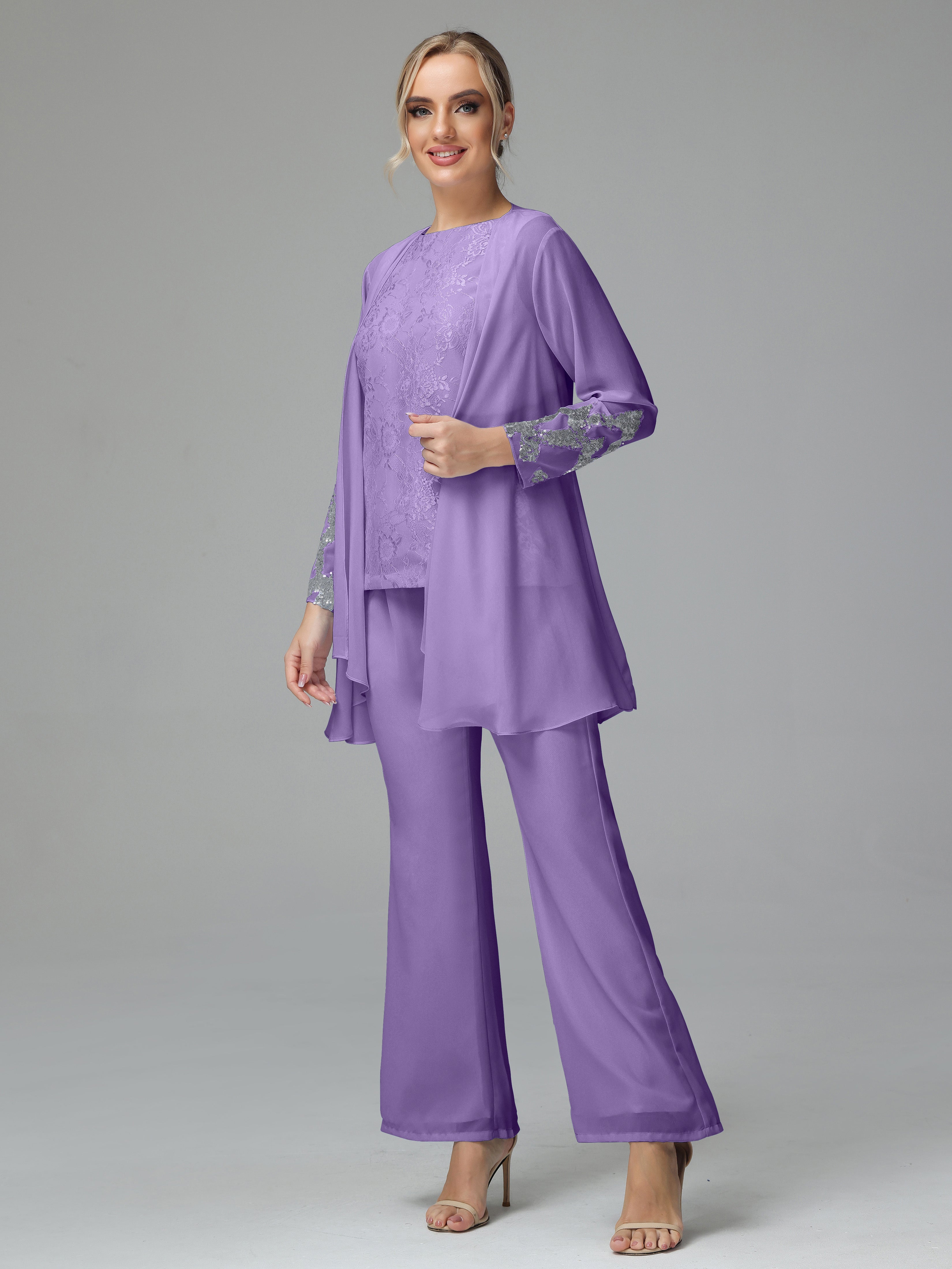 Long Sleeves Chiffon Lace Mother Of The Bride Dress Pants Suits