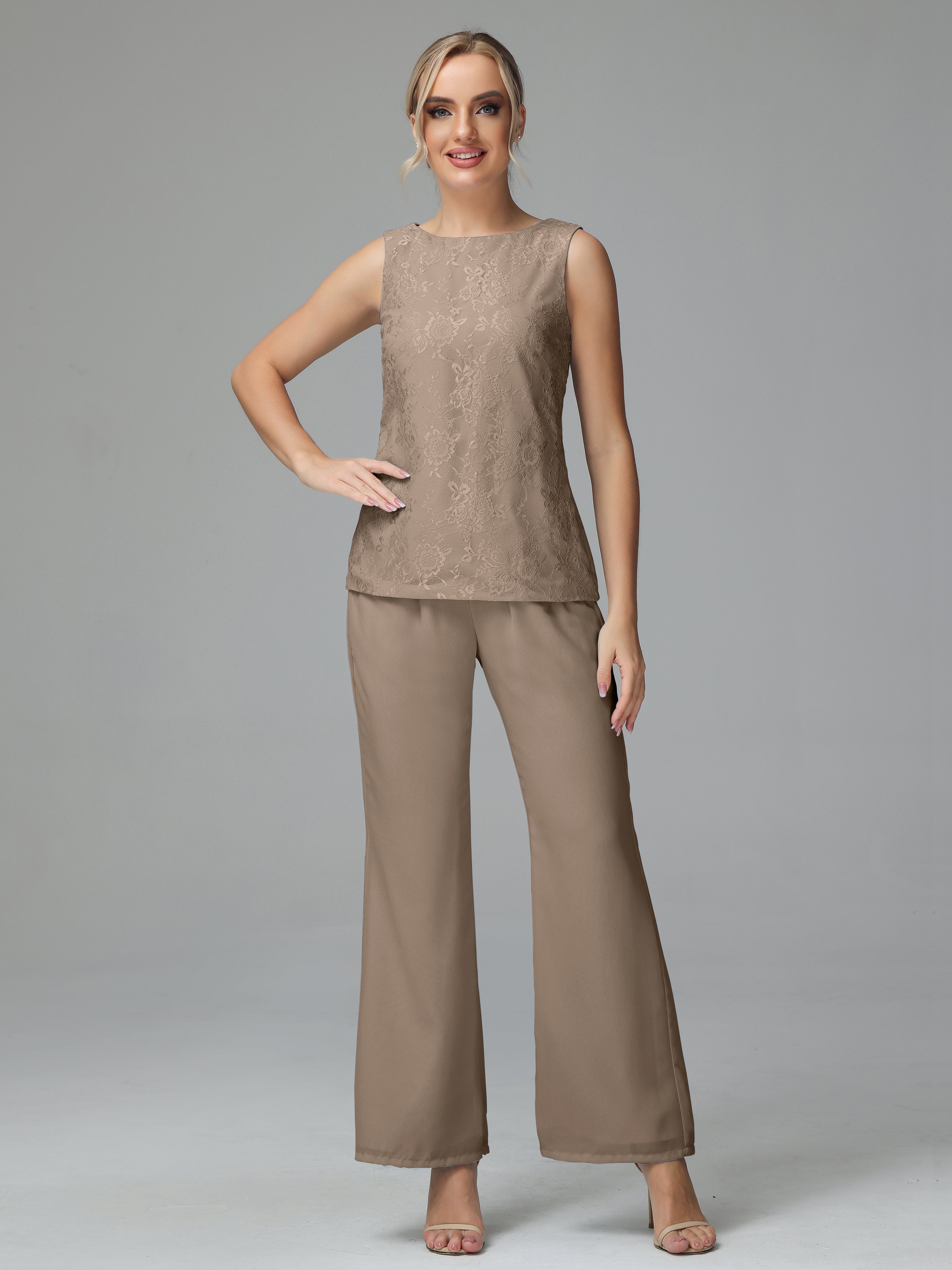 Long Sleeves Chiffon Lace Mother Of The Bride Dress Pants Suits