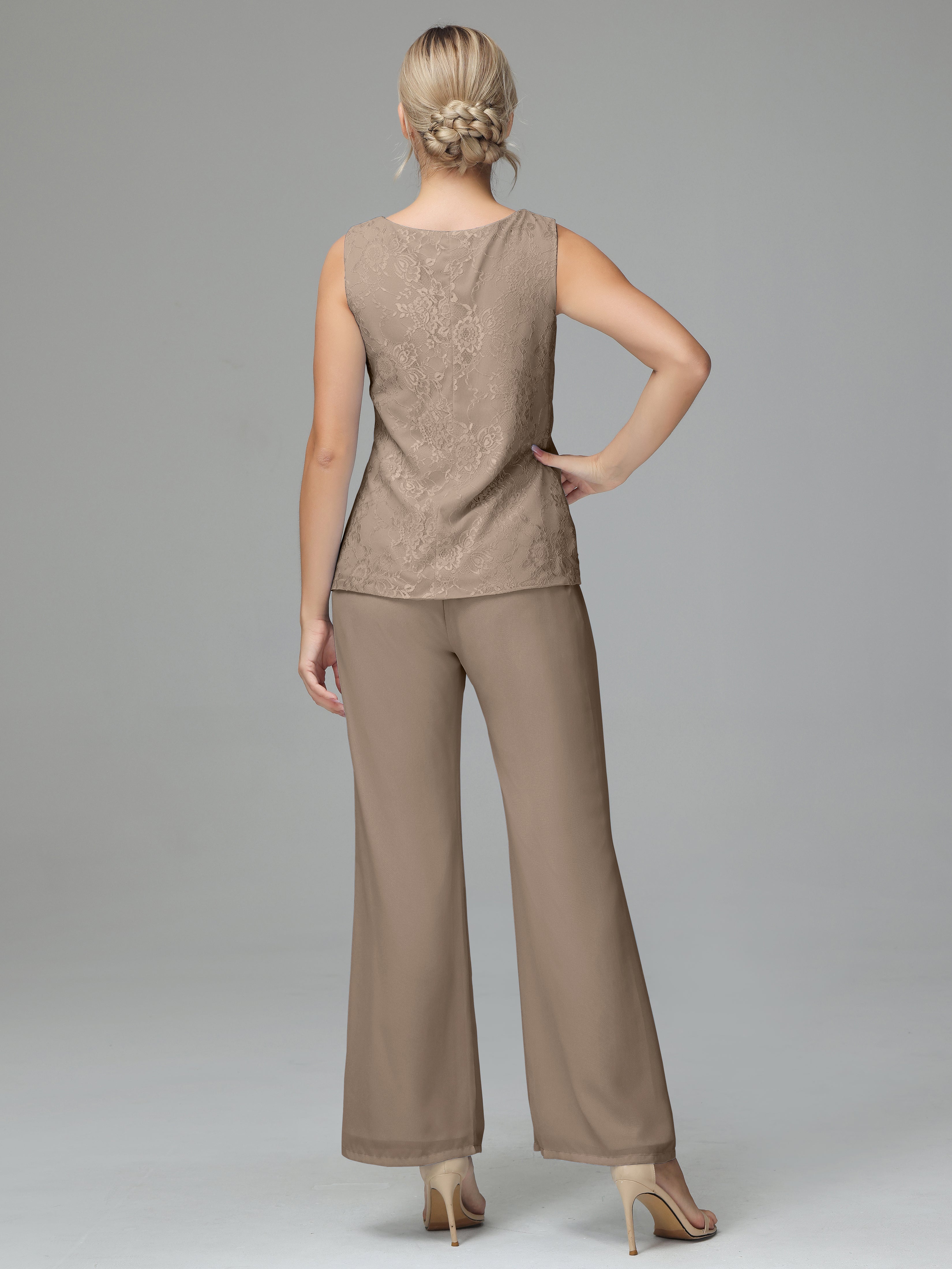 Long Sleeves Chiffon Lace Mother Of The Bride Dress Pants Suits