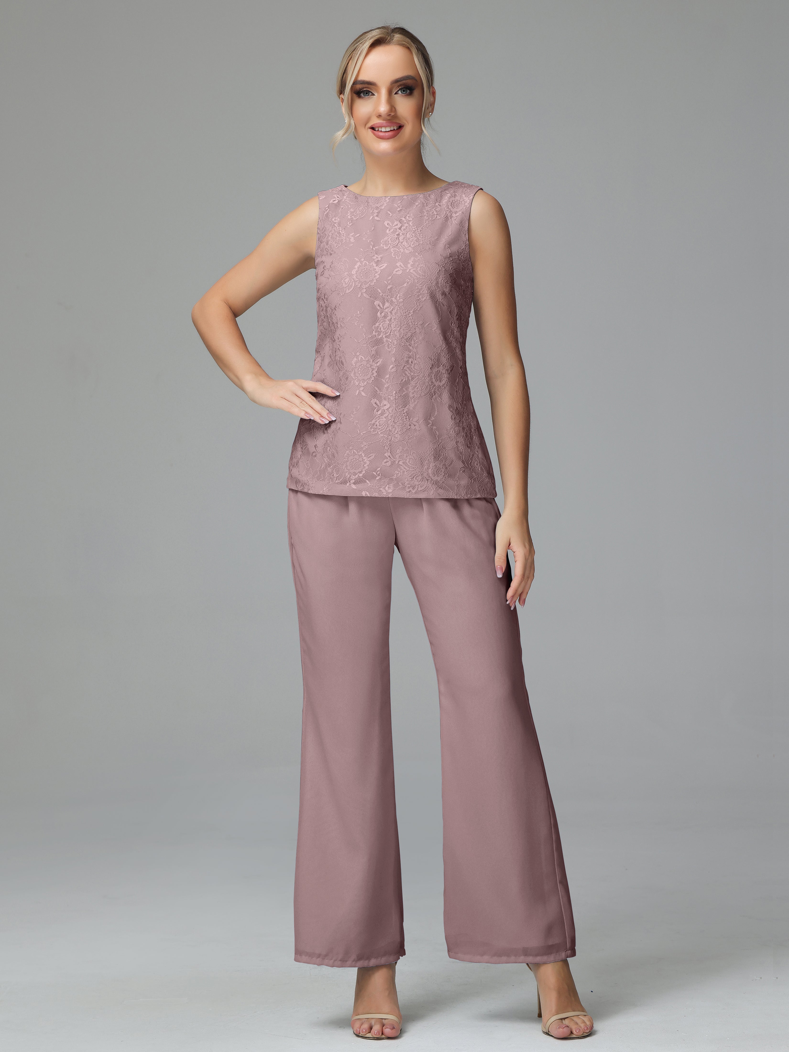 Long Sleeves Chiffon Lace Mother Of The Bride Dress Pants Suits