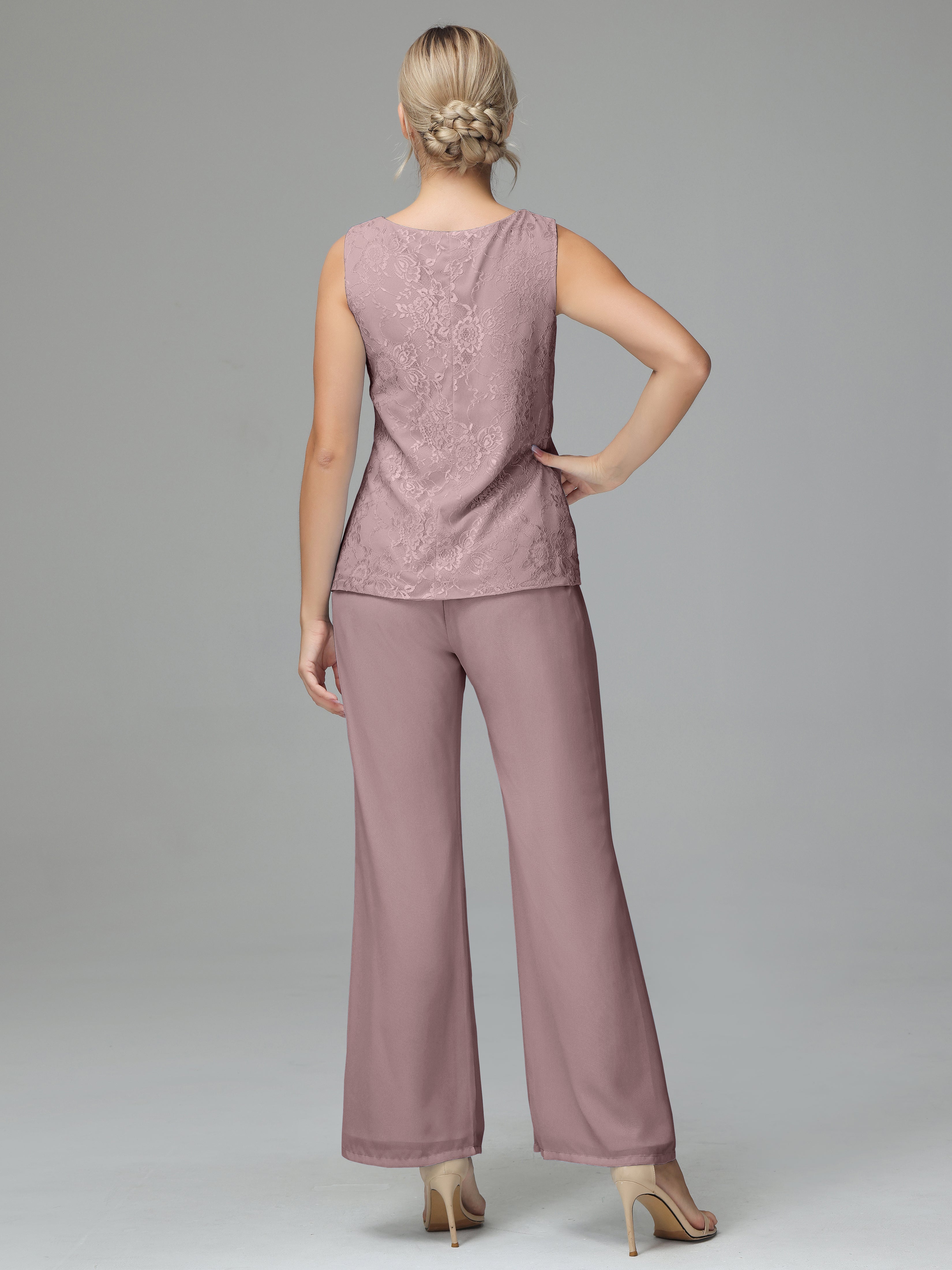 Long Sleeves Chiffon Lace Mother Of The Bride Dress Pants Suits