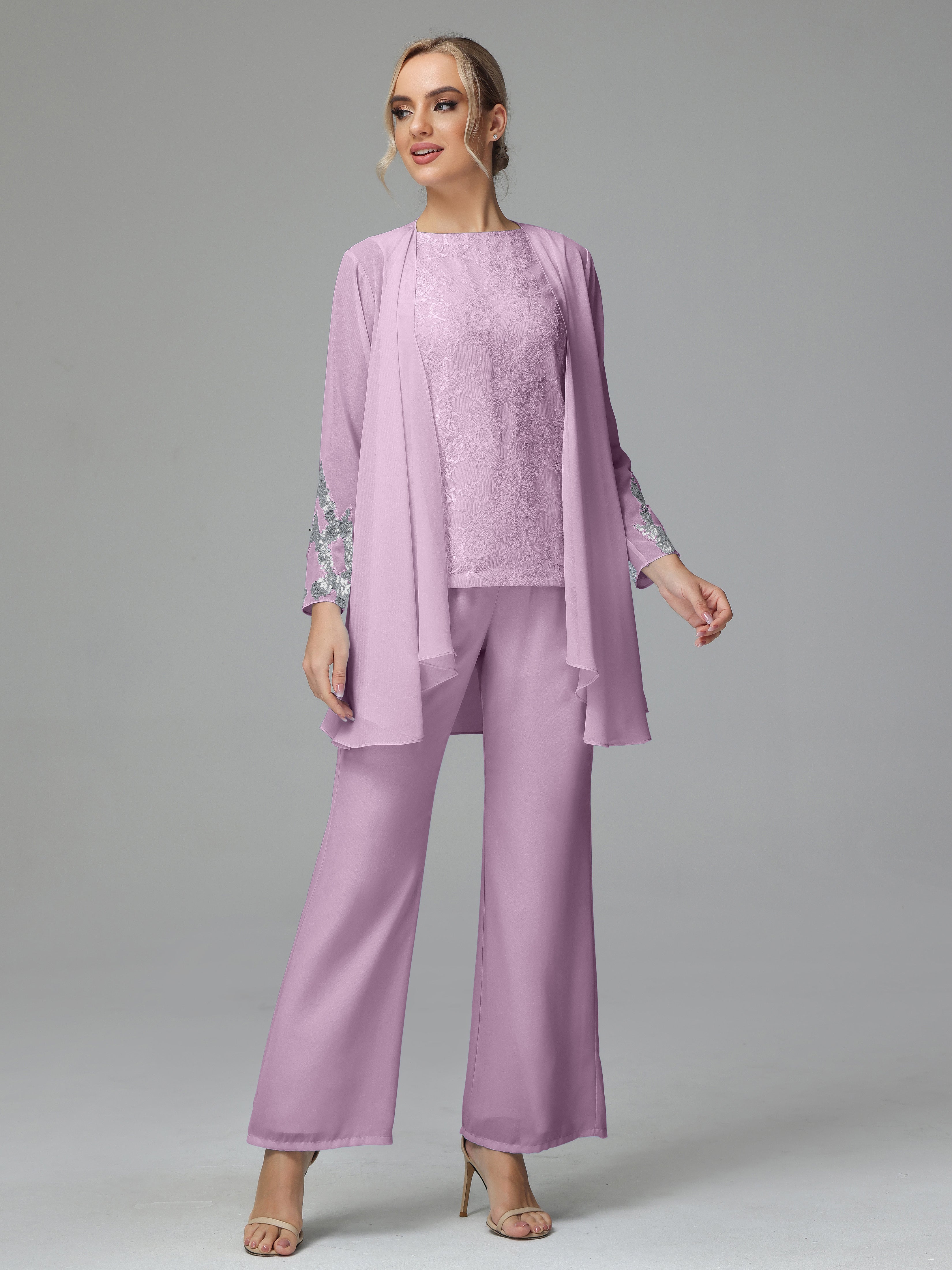 Long Sleeves Chiffon Lace Mother Of The Bride Dress Pants Suits