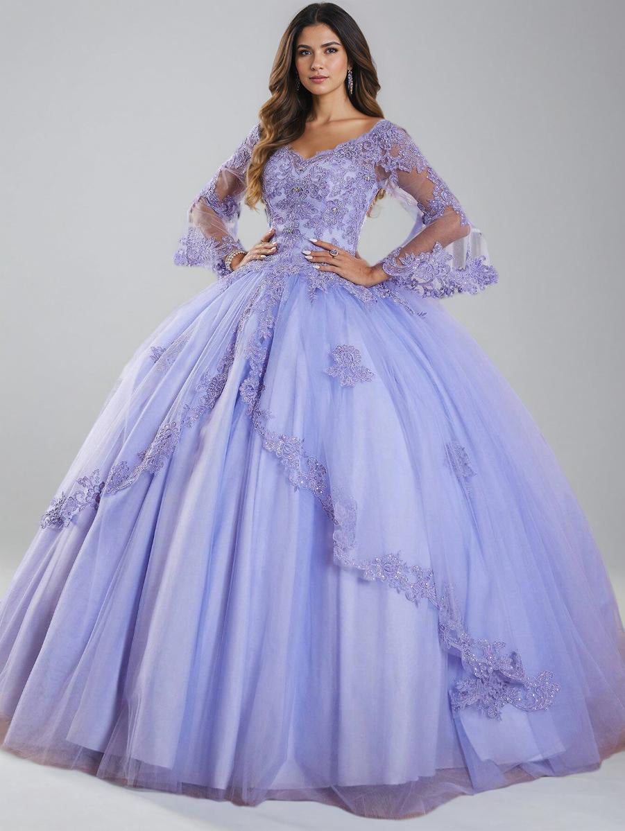 Long Sleeves Lace Appliques Ball Gown Princess Quinceanera Dress Long Sleeves Lace Appliques Ball Gown Princess Quinceanera Dress