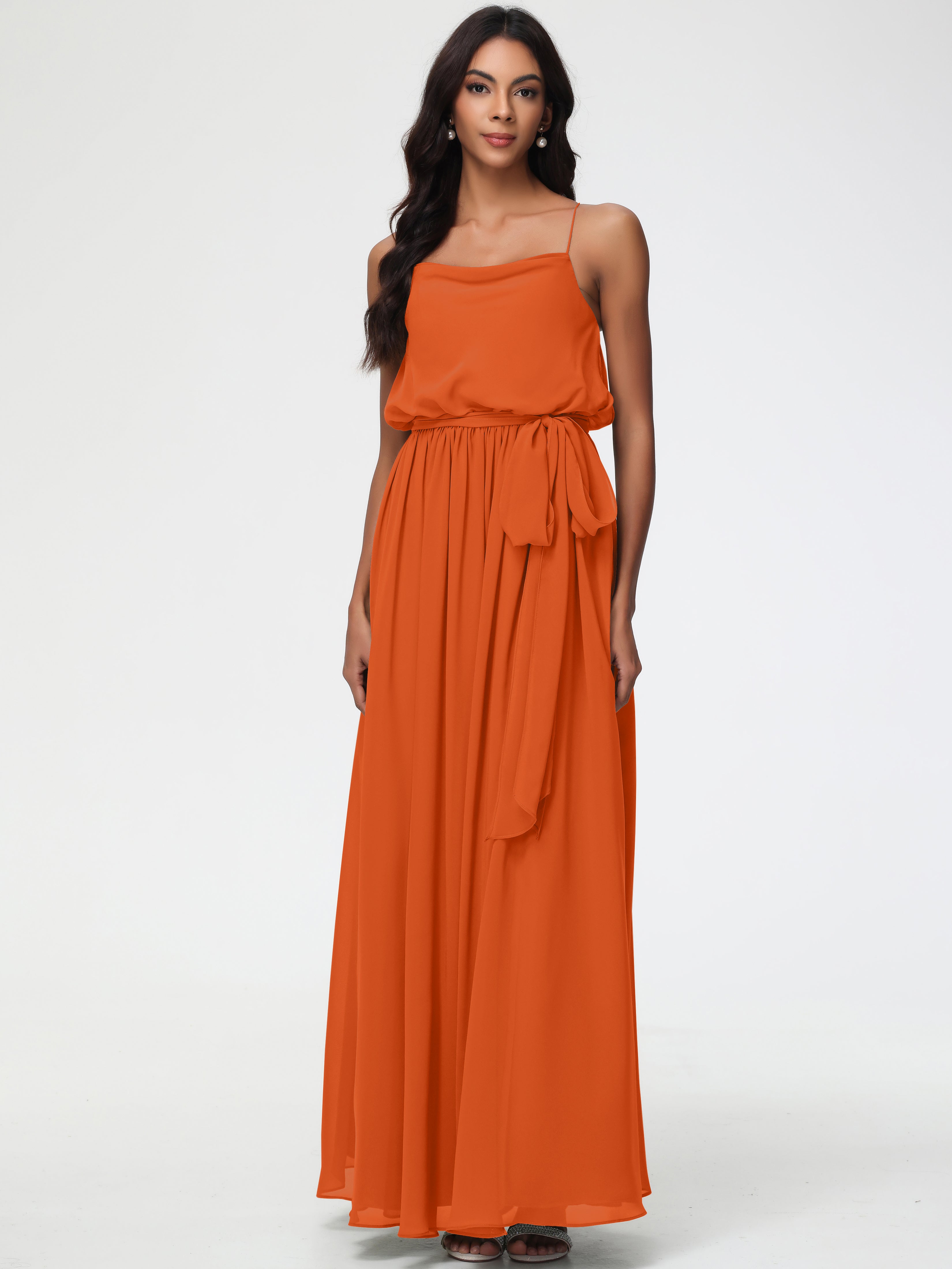 Bridesmaid Dresses Burnt Orange A-Line Spaghetti Straps Cowl Back Floor Length Chiffon Bridesmaid Dresses with Split and Belt Bridesmaid Dresses Burnt Orange A-Line Spaghetti Straps Cowl Back Floor Length Chiffon Bridesmaid Dresses with Split and Belt