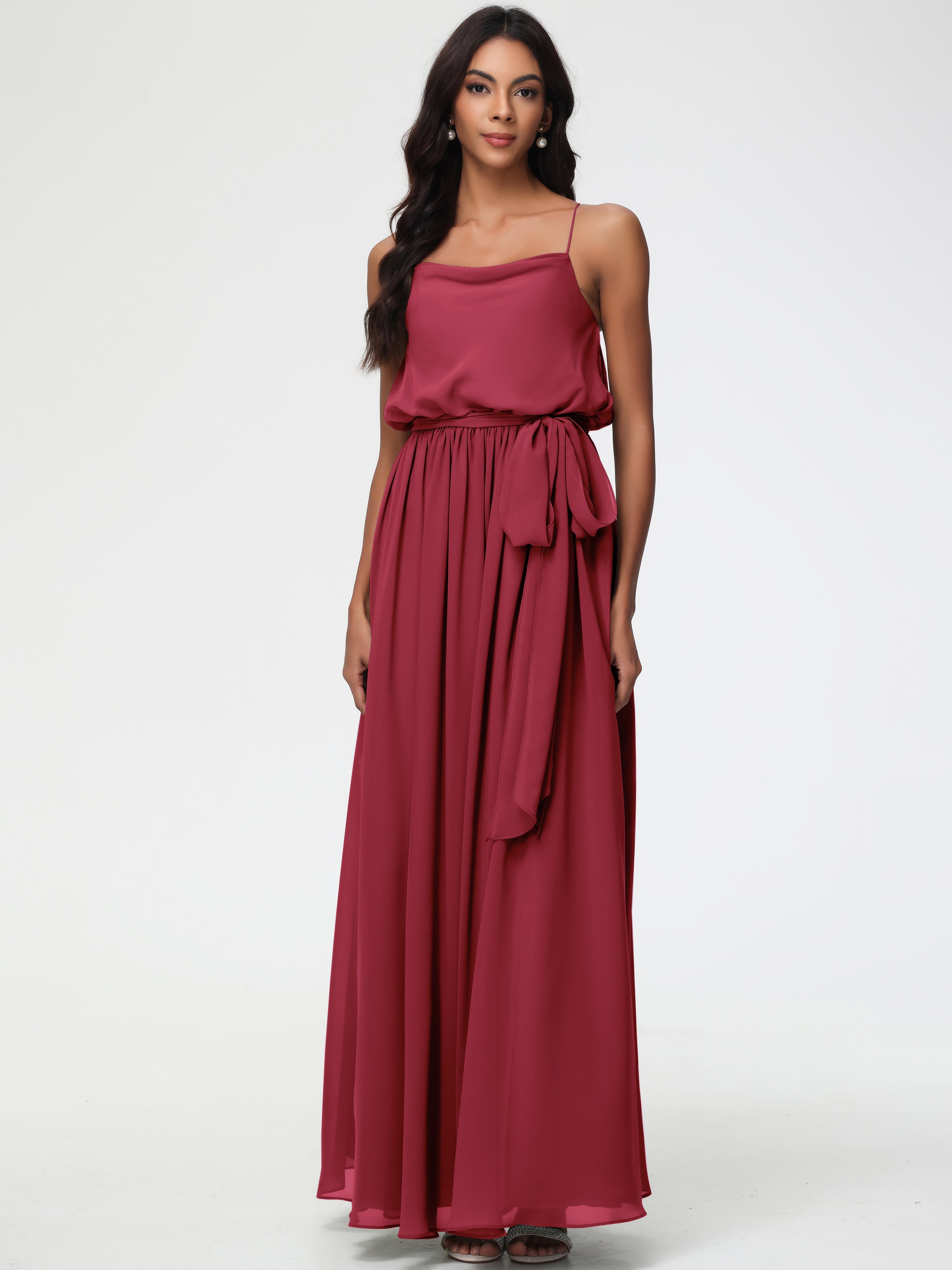 Bridesmaid Dresses Cinnamon Rose A-Line Spaghetti Straps Cowl Back Floor Length Chiffon Bridesmaid Dresses with Split and Belt Bridesmaid Dresses Cinnamon Rose A-Line Spaghetti Straps Cowl Back Floor Length Chiffon Bridesmaid Dresses with Split and Belt