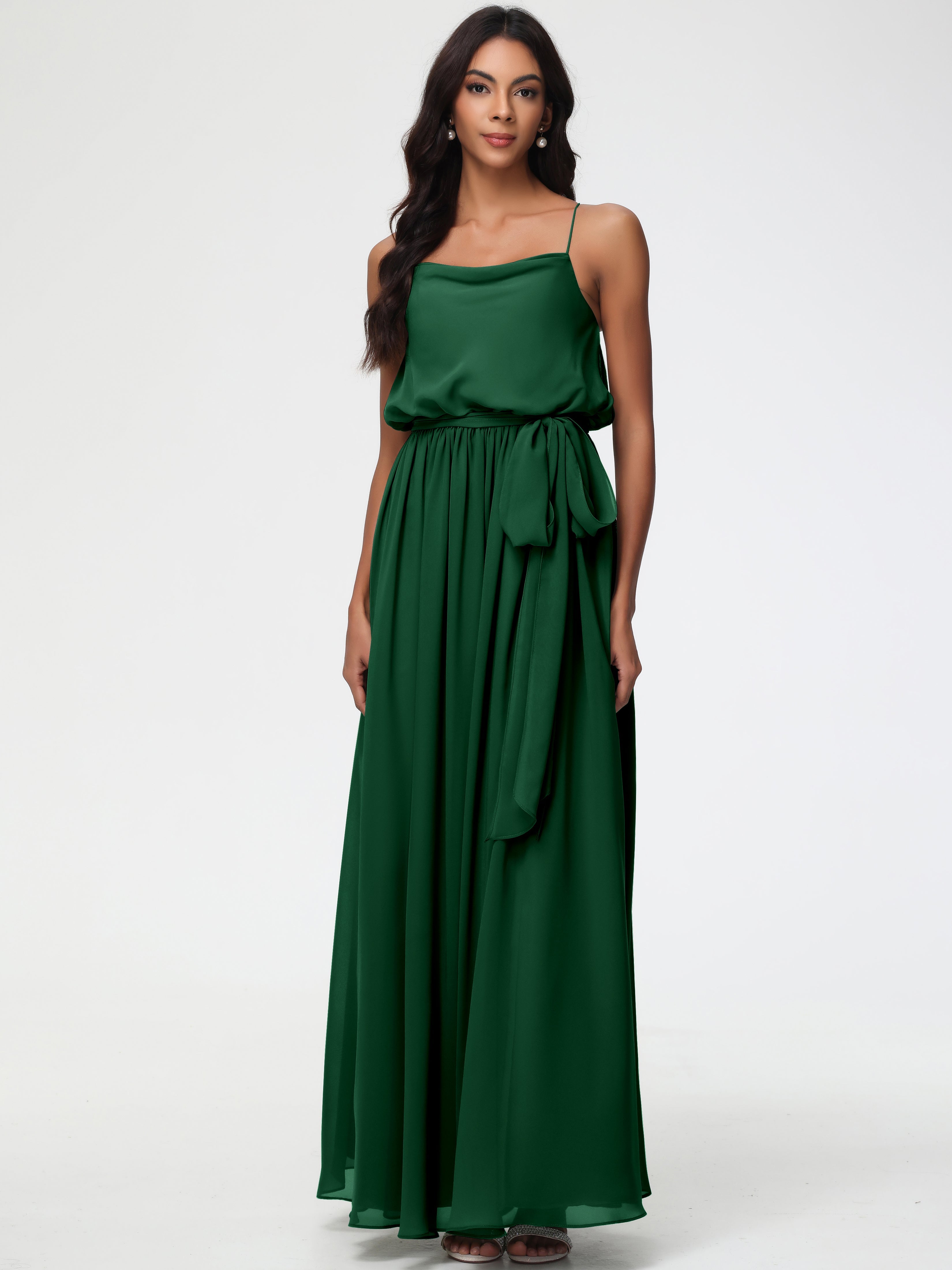 Bridesmaid Dresses Dark Green A-Line Spaghetti Straps Cowl Back Floor