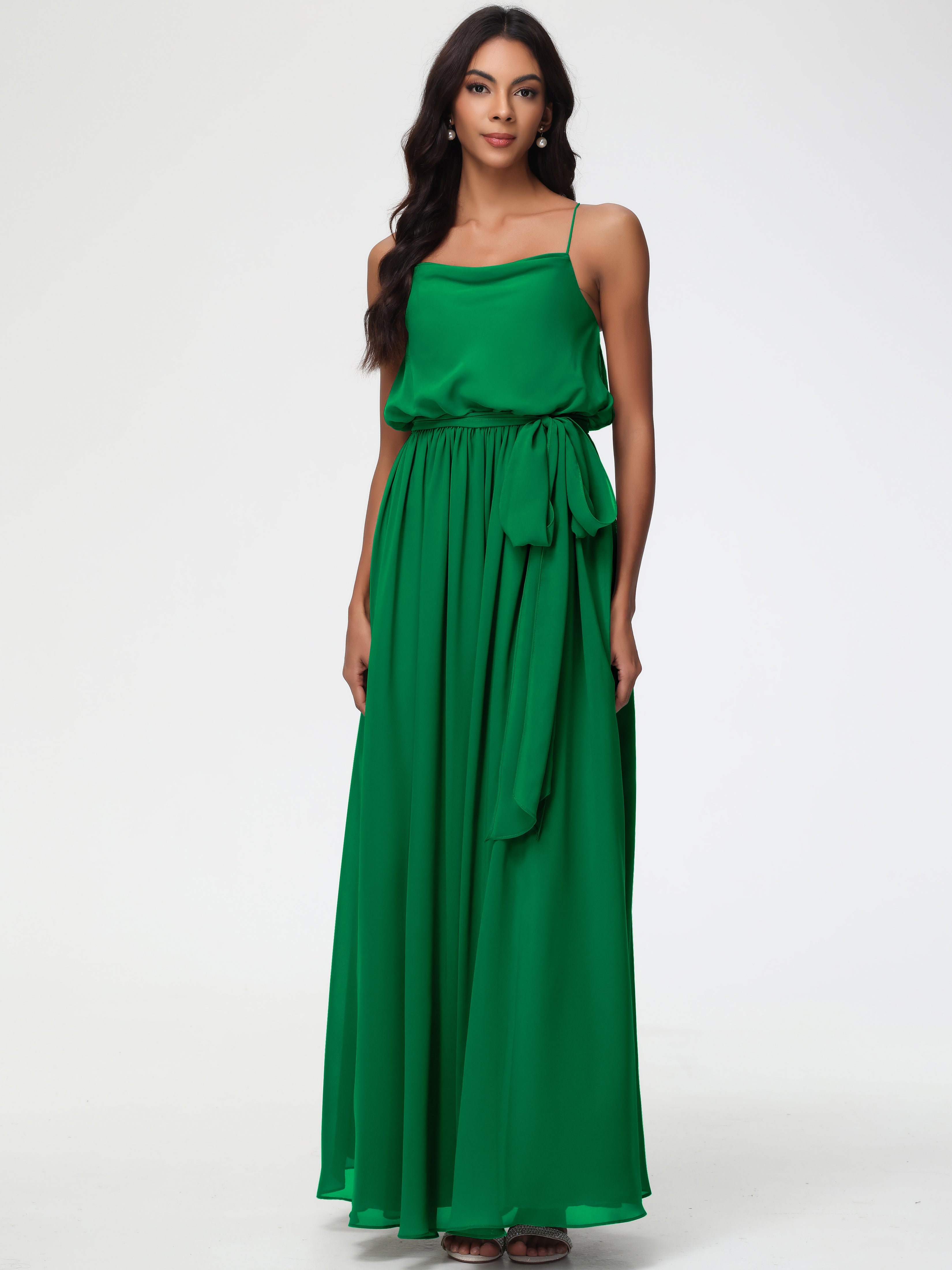 Emerald Green Bridesmaid Dresses A-Line Spaghetti Straps Cowl Back Flo Emerald Green Bridesmaid Dresses A-Line Spaghetti Straps Cowl Back Flo