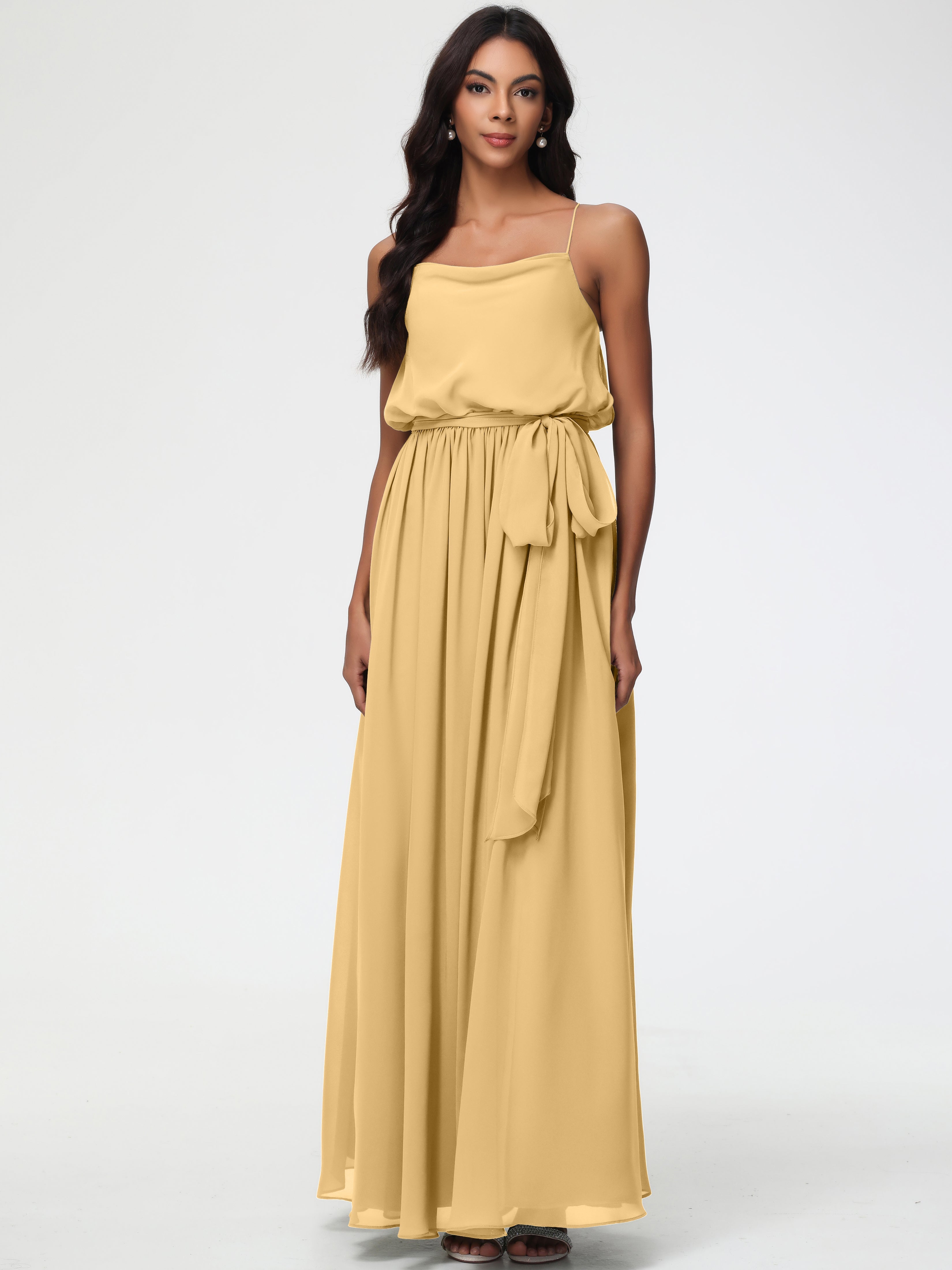 Gold Bridesmaid Shoes A-Line Spaghetti Straps Cowl Back Floor Length Chiffon Bridesmaid Dresses with Split and Belt Gold Bridesmaid Shoes A-Line Spaghetti Straps Cowl Back Floor Length Chiffon Bridesmaid Dresses with Split and Belt