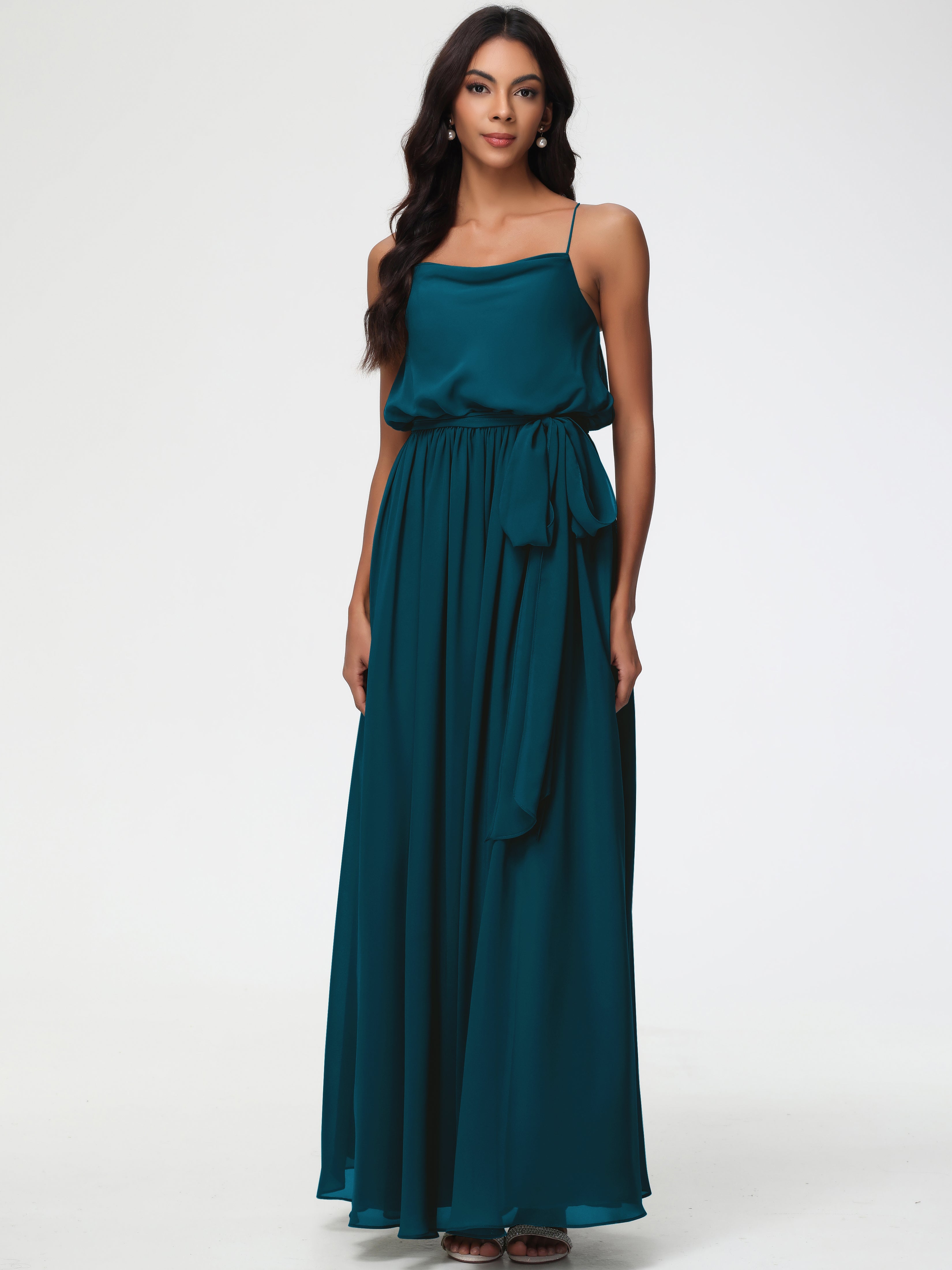 Ink Blue Bridesmaid Dresses A-Line Spaghetti Straps Cowl Back Floor Le Ink Blue Bridesmaid Dresses A-Line Spaghetti Straps Cowl Back Floor Le