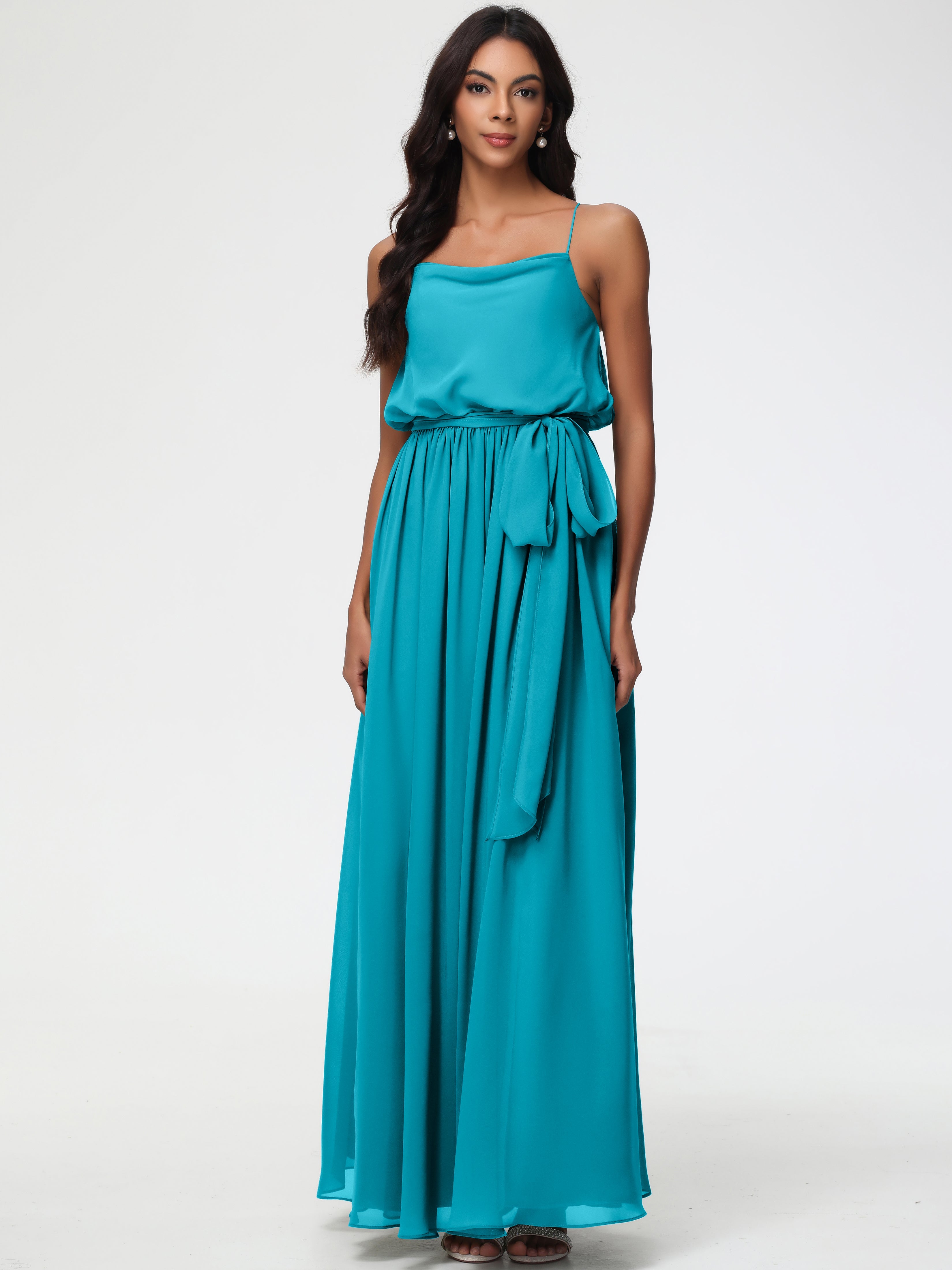 Bridesmaid Dresses Jade A-Line Spaghetti Straps Cowl Back Floor Length Chiffon Bridesmaid Dresses with Split and Belt Bridesmaid Dresses Jade A-Line Spaghetti Straps Cowl Back Floor Length Chiffon Bridesmaid Dresses with Split and Belt