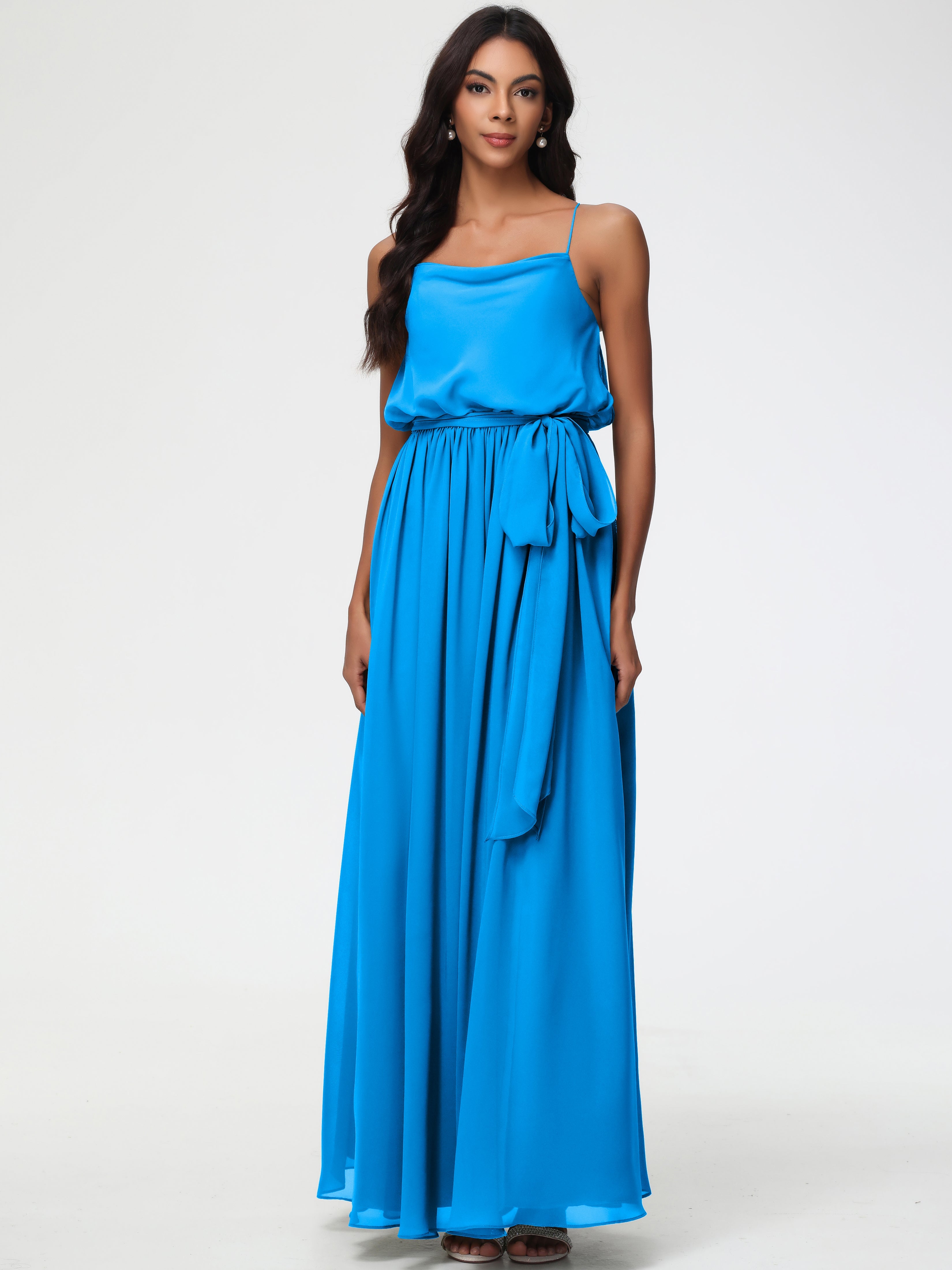 Ocean Blue Aqua Blue Bridesmaid Dresses A-Line Spaghetti Straps Cowl Back Floor Length Chiffon Bridesmaid Dresses with Split and Belt Ocean Blue Aqua Blue Bridesmaid Dresses A-Line Spaghetti Straps Cowl Back Floor Length Chiffon Bridesmaid Dresses with Split and Belt