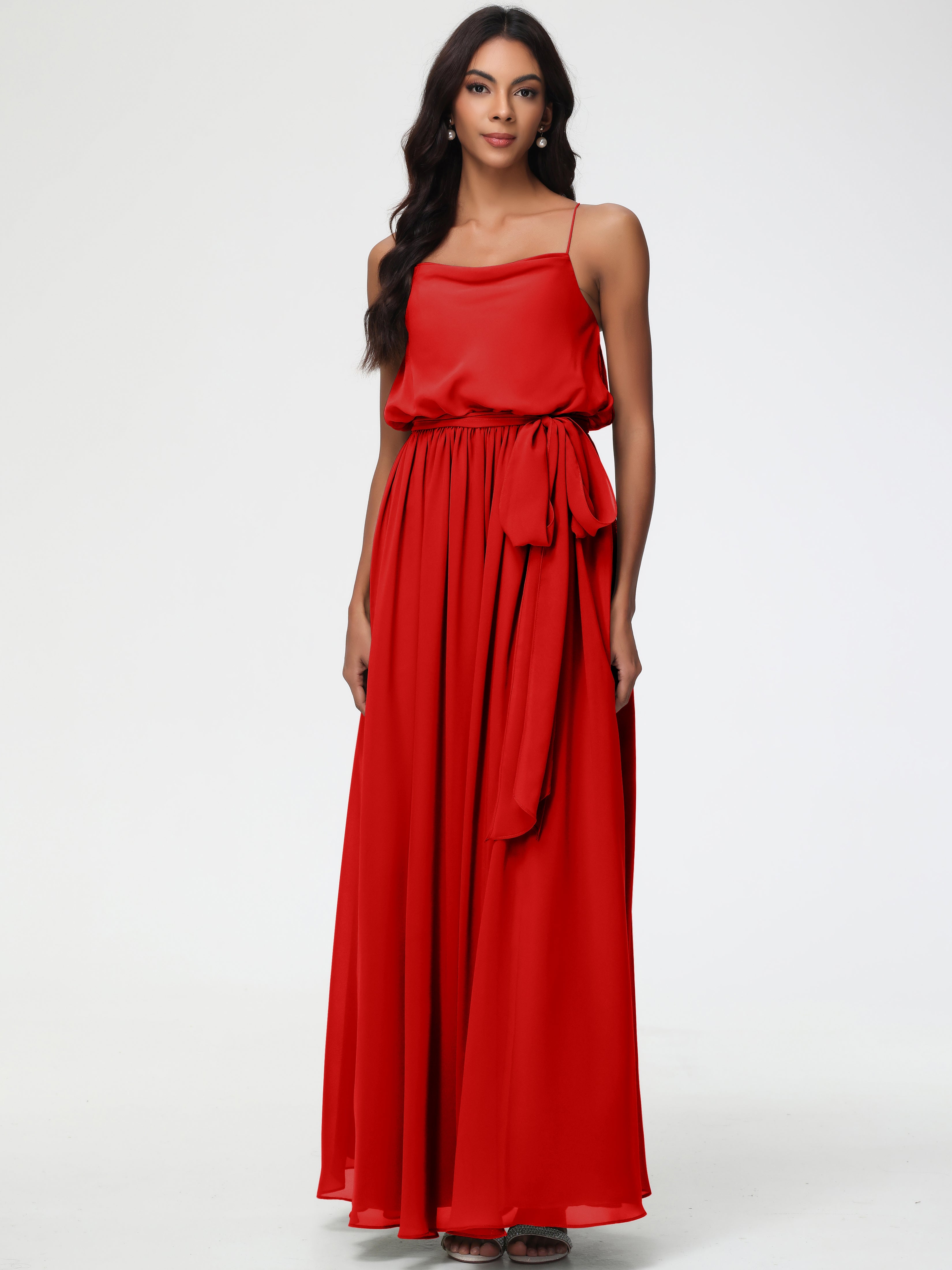 Cicinia A-line Spaghetti Straps Chiffon Bridesmaid Dresses, Red