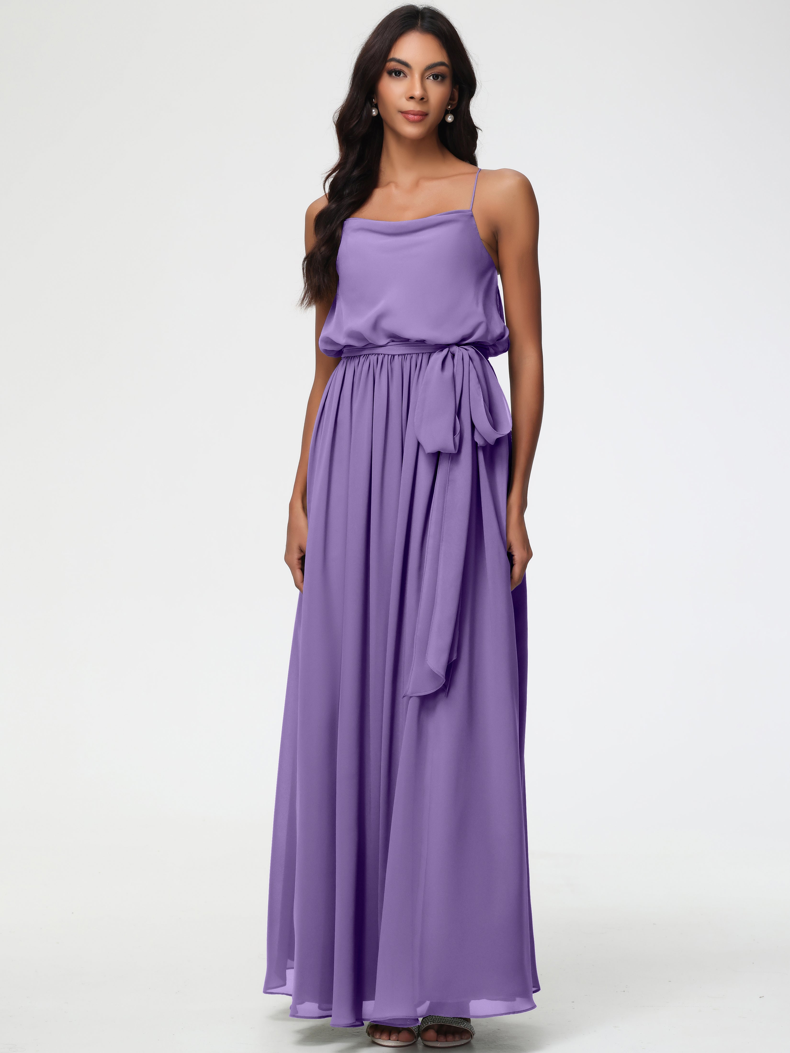 tahiti color bridesmaid dress Tahiti Color Bridesmaid Dress A-Line Spaghetti Straps Cowl Back Floor Length Chiffon Bridesmaid Dresses with Split and Belt