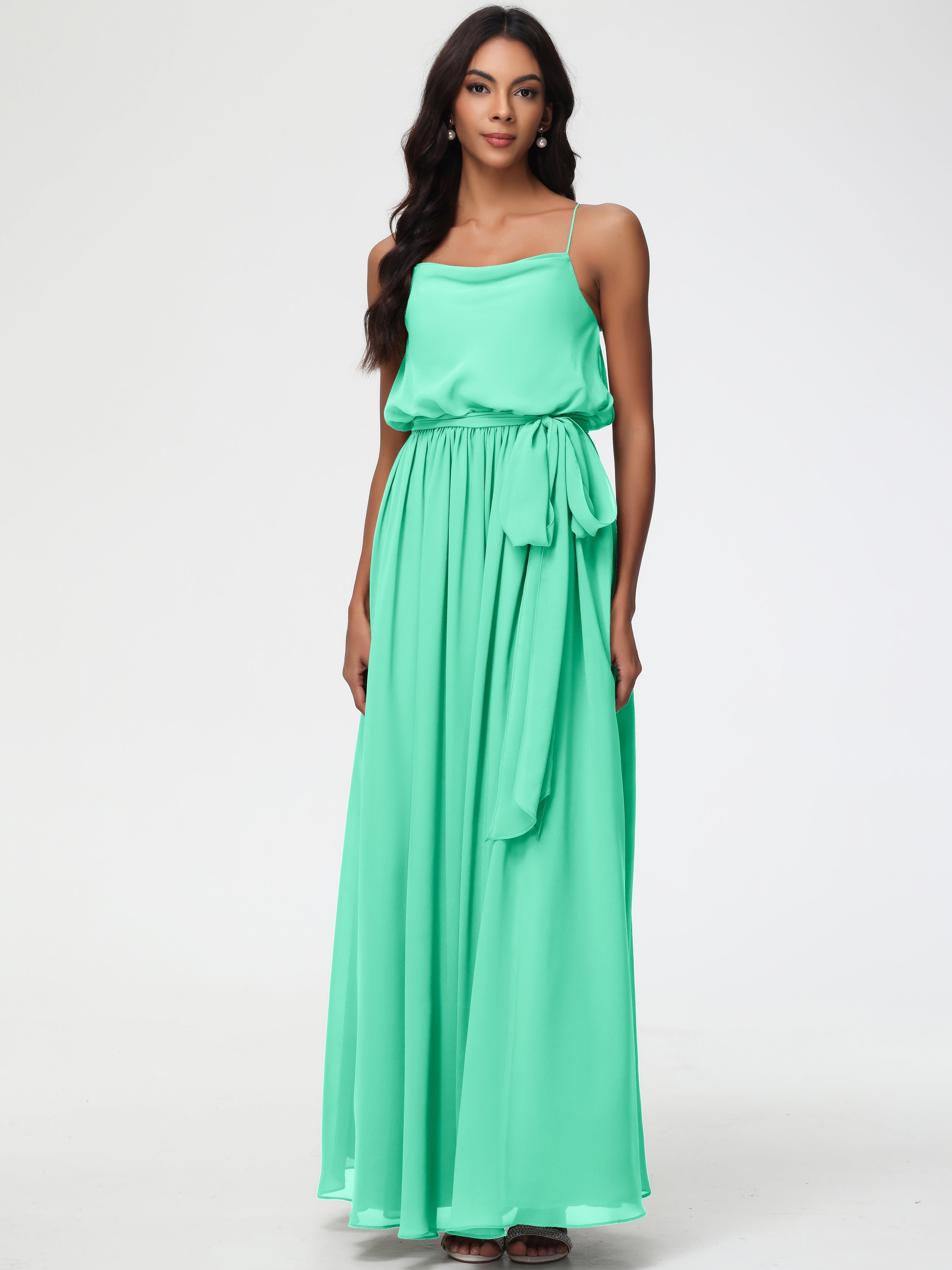 Bridesmaid Dresses Turquoise A-Line Spaghetti Straps Cowl Back Floor Length Chiffon Bridesmaid Dresses with Split and Belt Bridesmaid Dresses Turquoise A-Line Spaghetti Straps Cowl Back Floor Length Chiffon Bridesmaid Dresses with Split and Belt