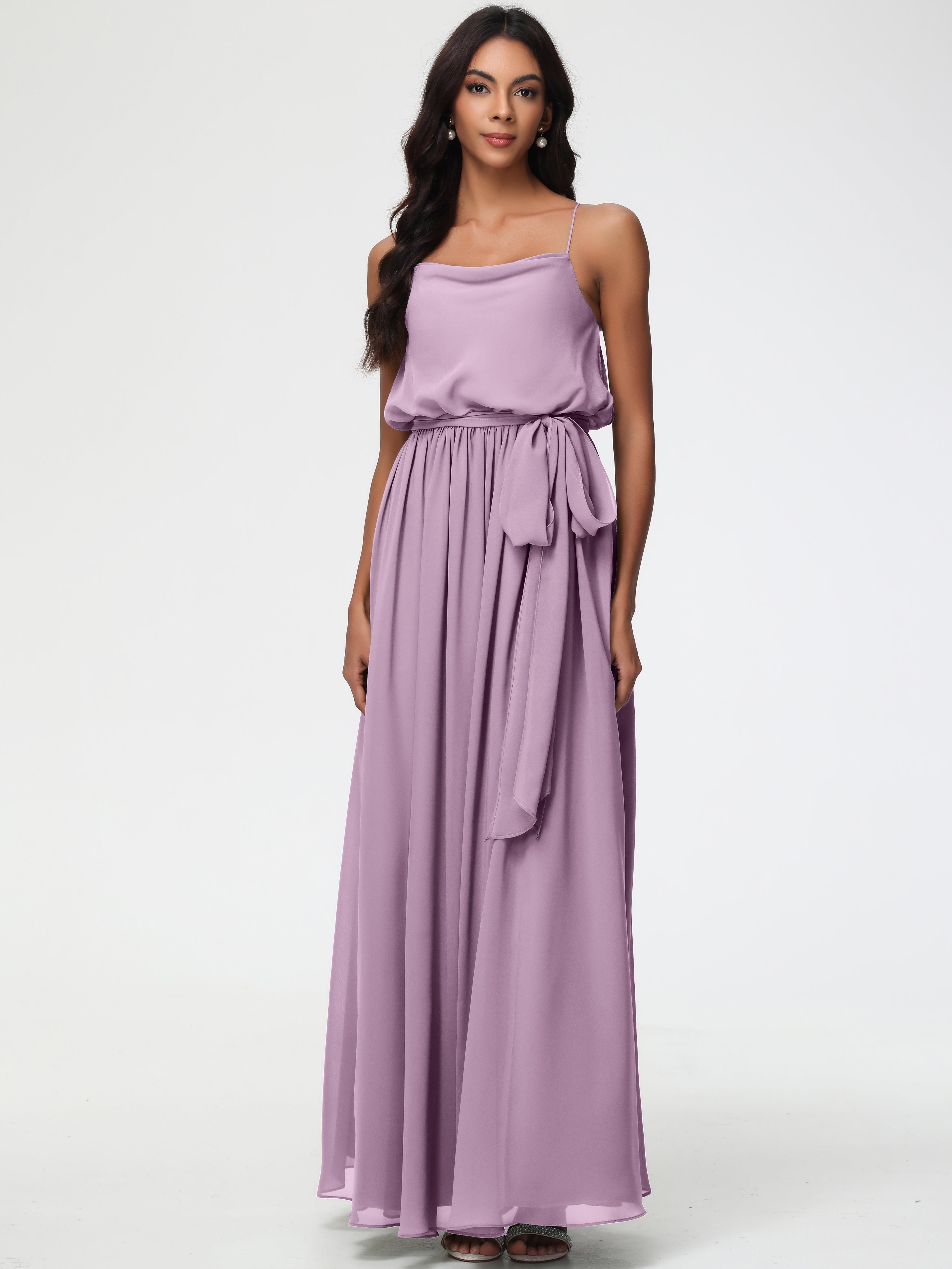 Bridesmaid Dresses Wisteria A-Line Spaghetti Straps Cowl Back Floor Length Chiffon Bridesmaid Dresses with Split and Belt Bridesmaid Dresses Wisteria A-Line Spaghetti Straps Cowl Back Floor Length Chiffon Bridesmaid Dresses with Split and Belt