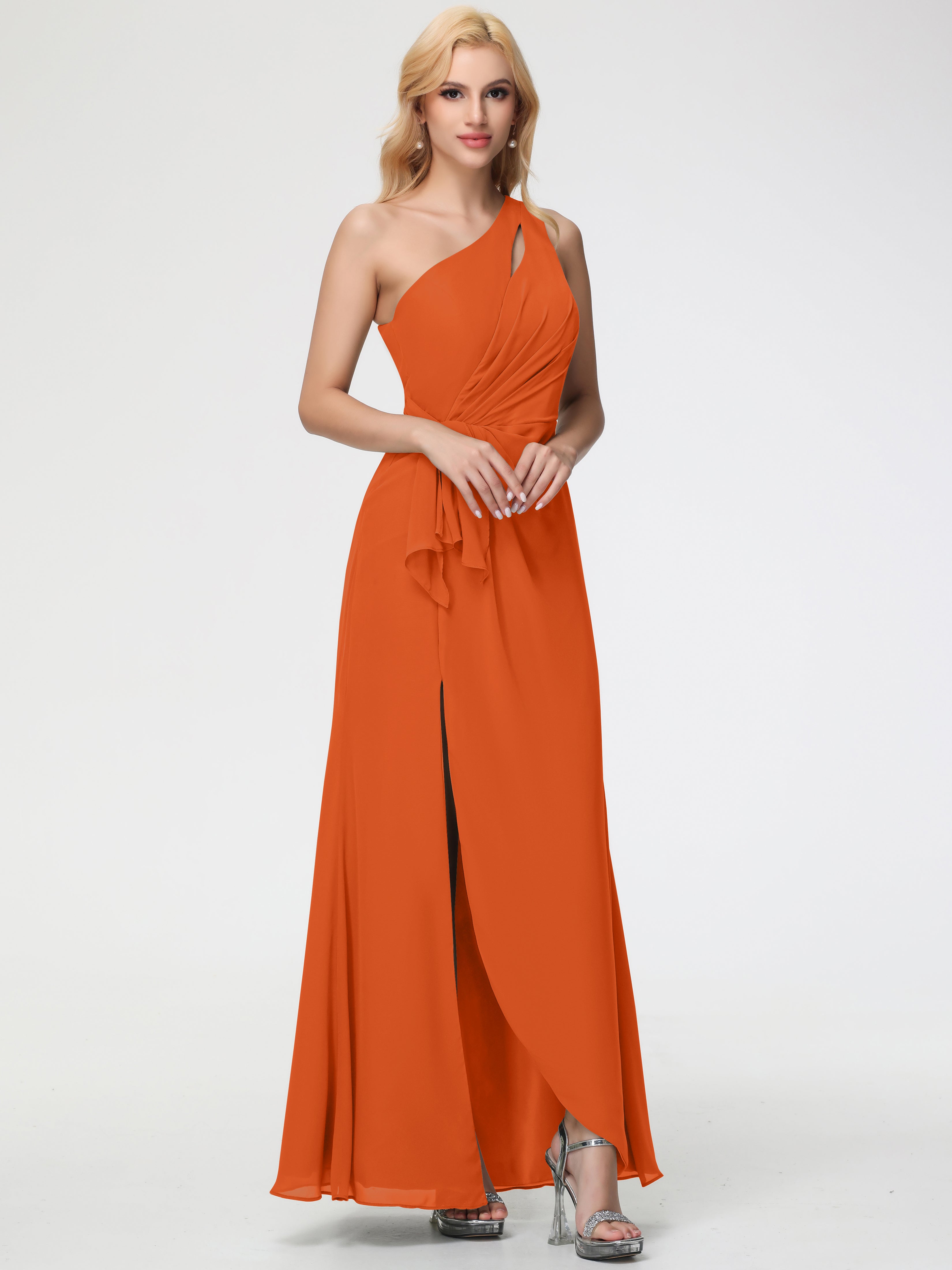 Burnt Orange Dress Bridesmaid One Shoulder Sheath/Column Ruched Chiffon Bridesmaid Dresses with Slit Burnt Orange Dress Bridesmaid One Shoulder Sheath/Column Ruched Chiffon Bridesmaid Dresses with Slit