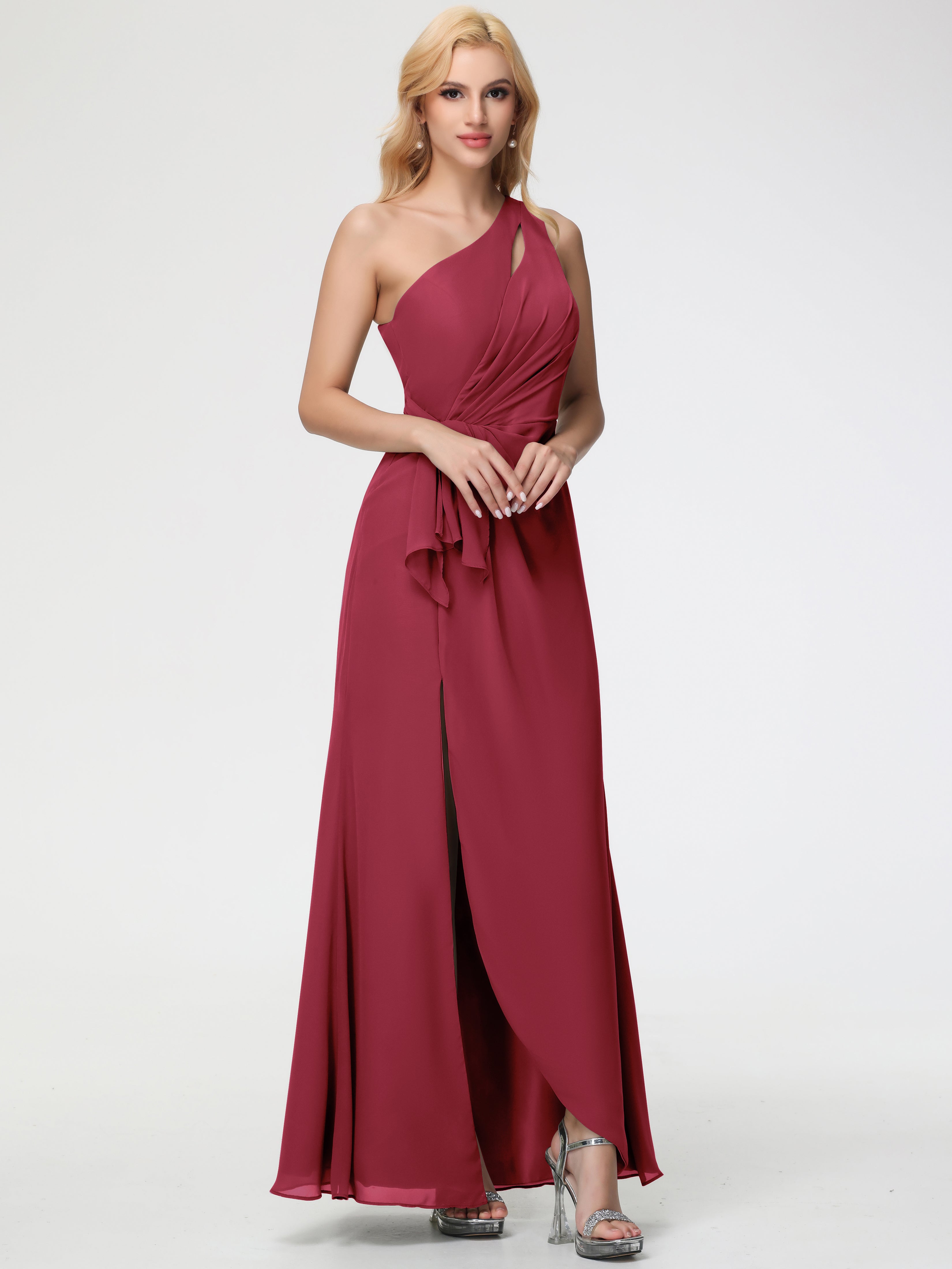 Bridesmaid Dress Cinnamon One Shoulder Sheath/Column Ruched Chiffon Bridesmaid Dresses with Slit Bridesmaid Dress Cinnamon One Shoulder Sheath/Column Ruched Chiffon Bridesmaid Dresses with Slit