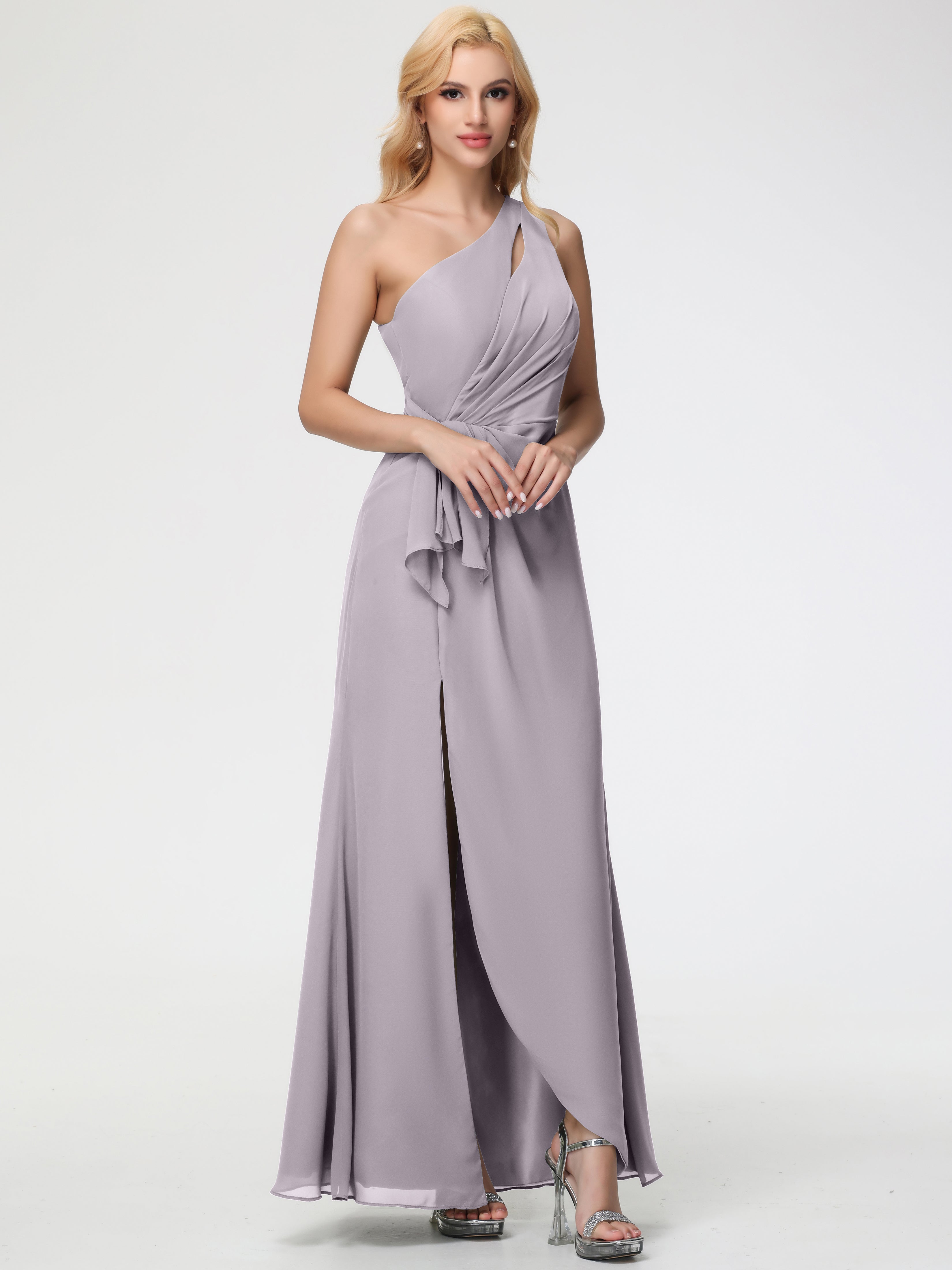 Dusk Color Bridesmaid Dress One Shoulder Sheath/Column Ruched Chiffon Bridesmaid Dresses with Slit Dusk Color Bridesmaid Dress One Shoulder Sheath/Column Ruched Chiffon Bridesmaid Dresses with Slit