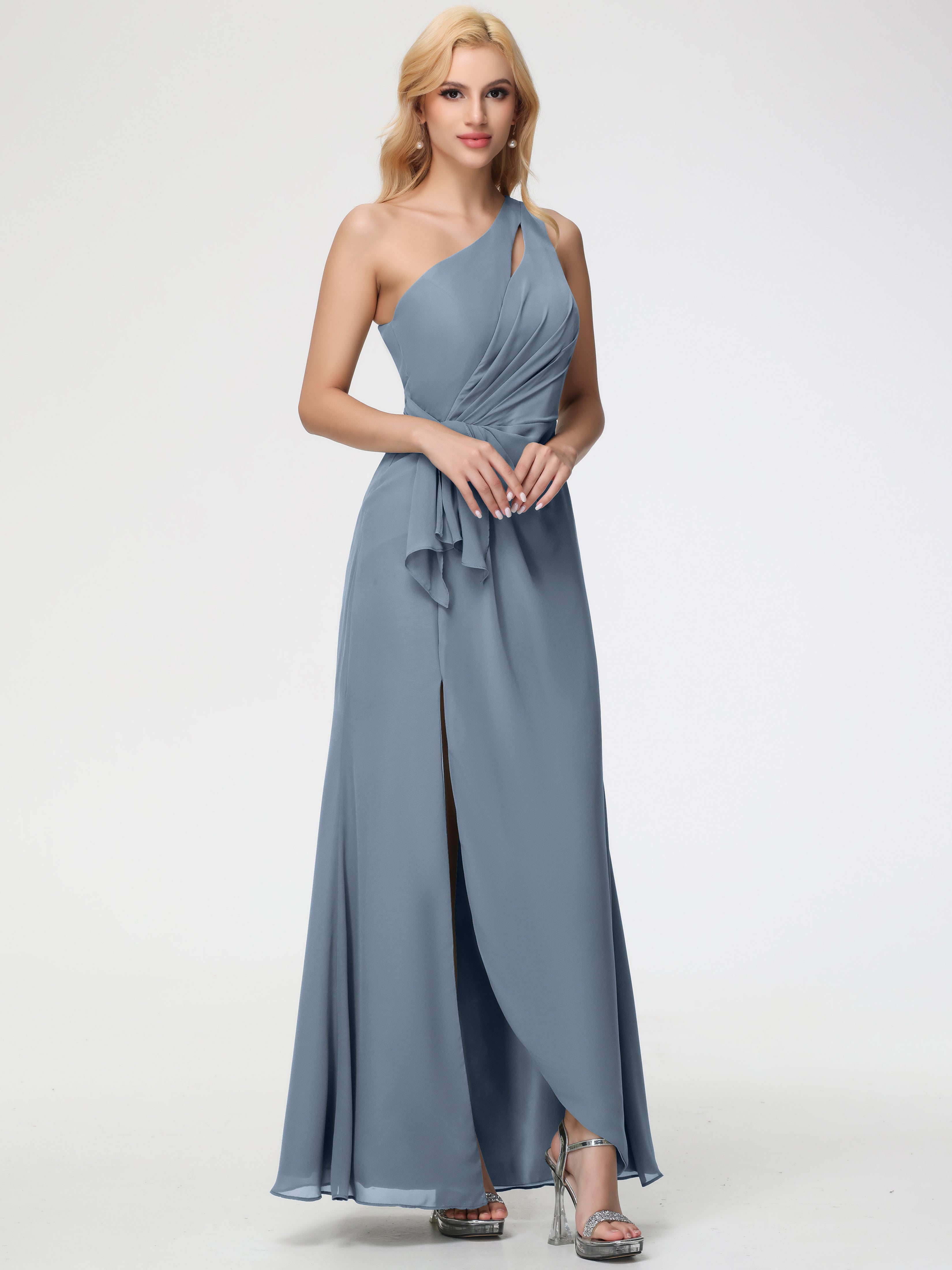 Bridesmaid Dress Dusty Blue One Shoulder Sheath/Column Ruched Chiffon Bridesmaid Dress Dusty Blue One Shoulder Sheath/Column Ruched Chiffon