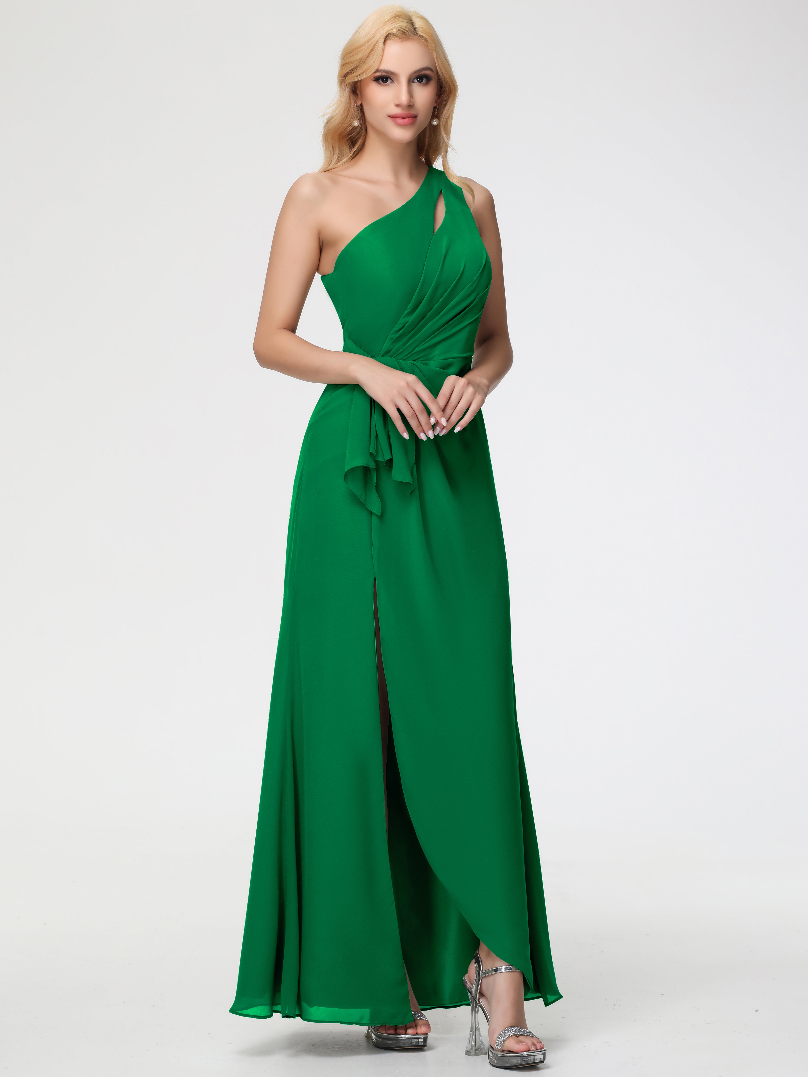 Emerald Bridesmaid Dress One Shoulder Sheath/Column Ruched Chiffon Bridesmaid Dresses with Slit Emerald Bridesmaid Dress One Shoulder Sheath/Column Ruched Chiffon Bridesmaid Dresses with Slit