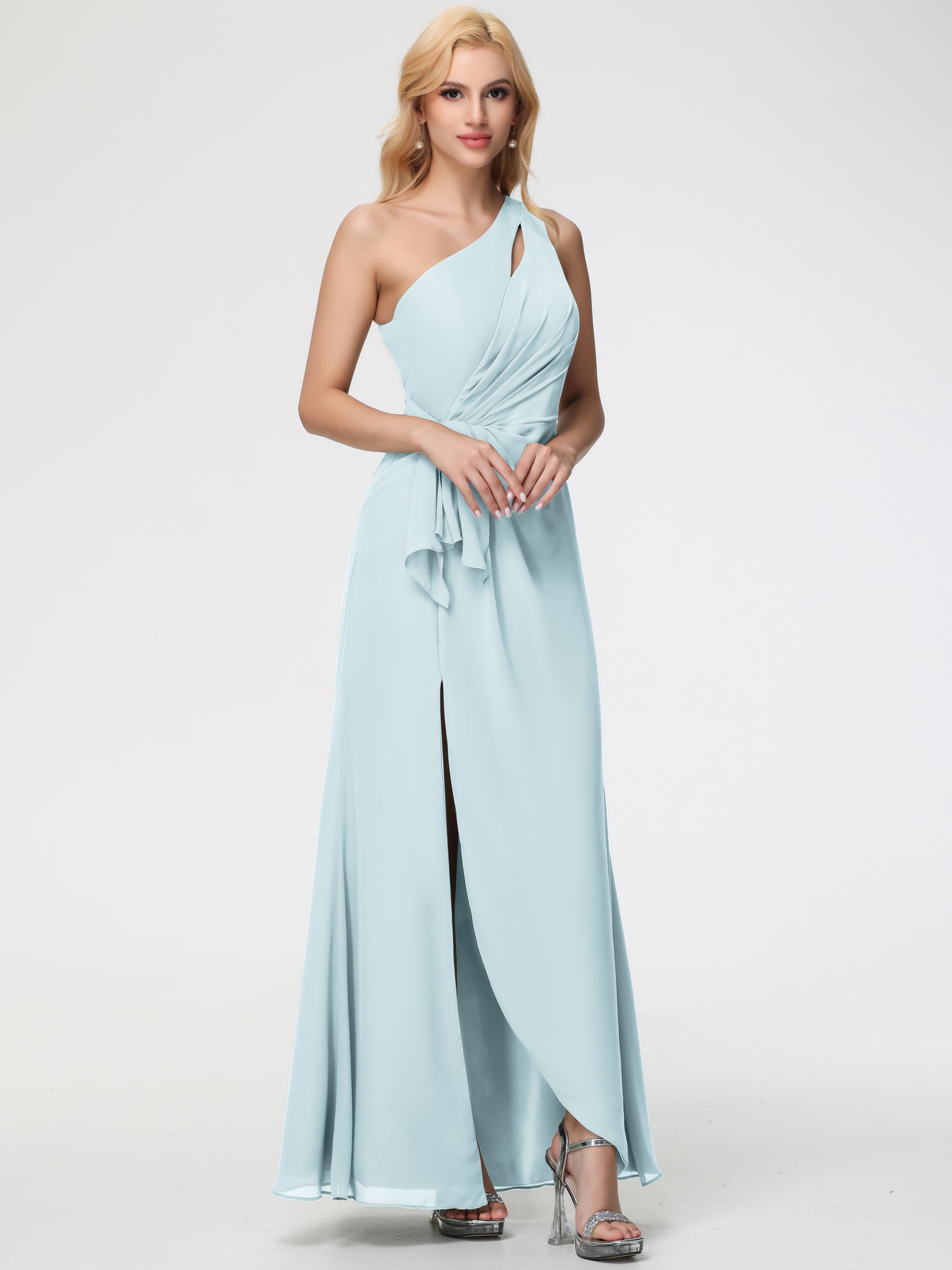 mist bridesmaid dress Sheath Halter Chiffon Mist Bridesmaid Dresses Criss Cross Backless US10 / Same as picture