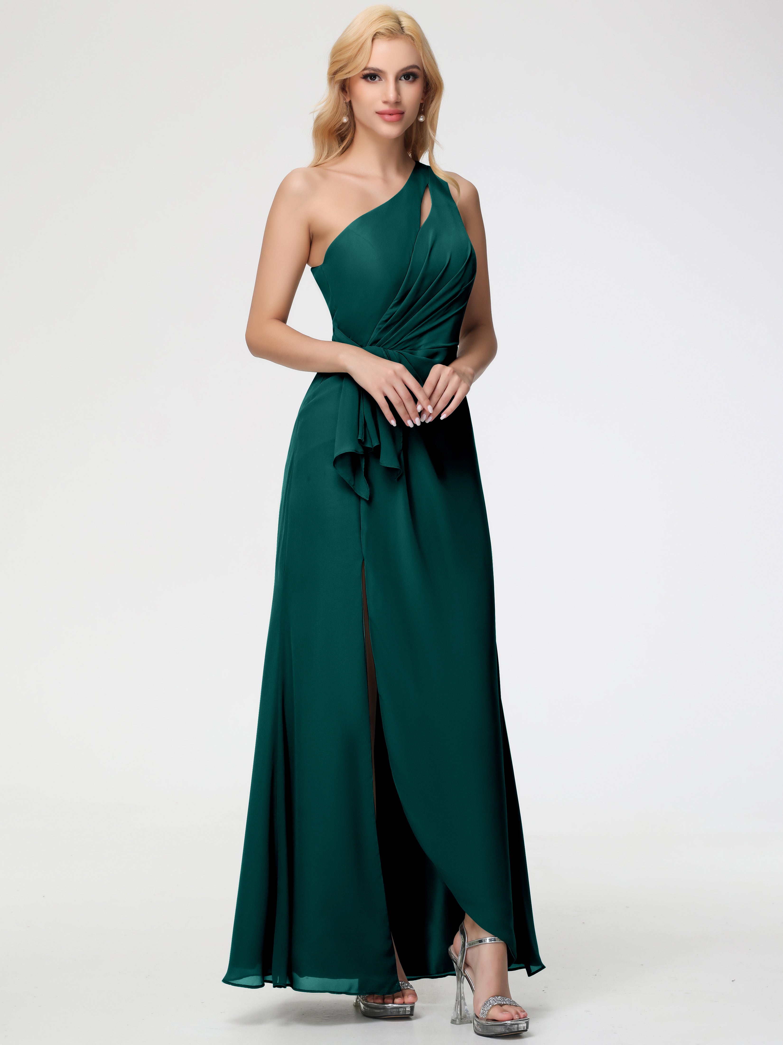 peacock green bridesmaid dresses Zapaka Women Peacock Bridesmaid Dress with Slit Sheath V-Neck Backless Long Wedding Guest Dress ZAPAKA