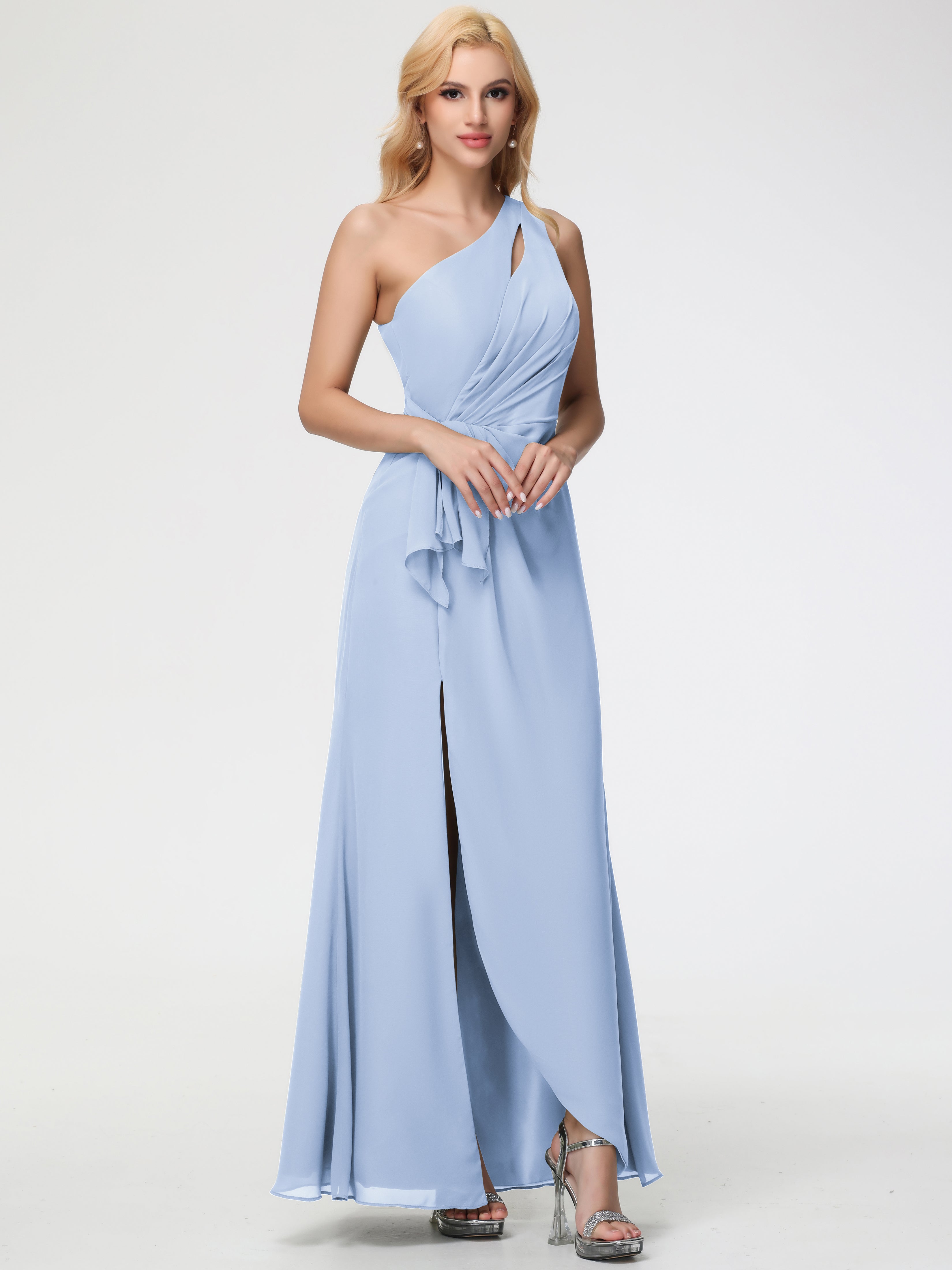 Bridesmaid Dresses Sky Blue One Shoulder Sheath/Column Ruched Chiffon Bridesmaid Dresses Sky Blue One Shoulder Sheath/Column Ruched Chiffon