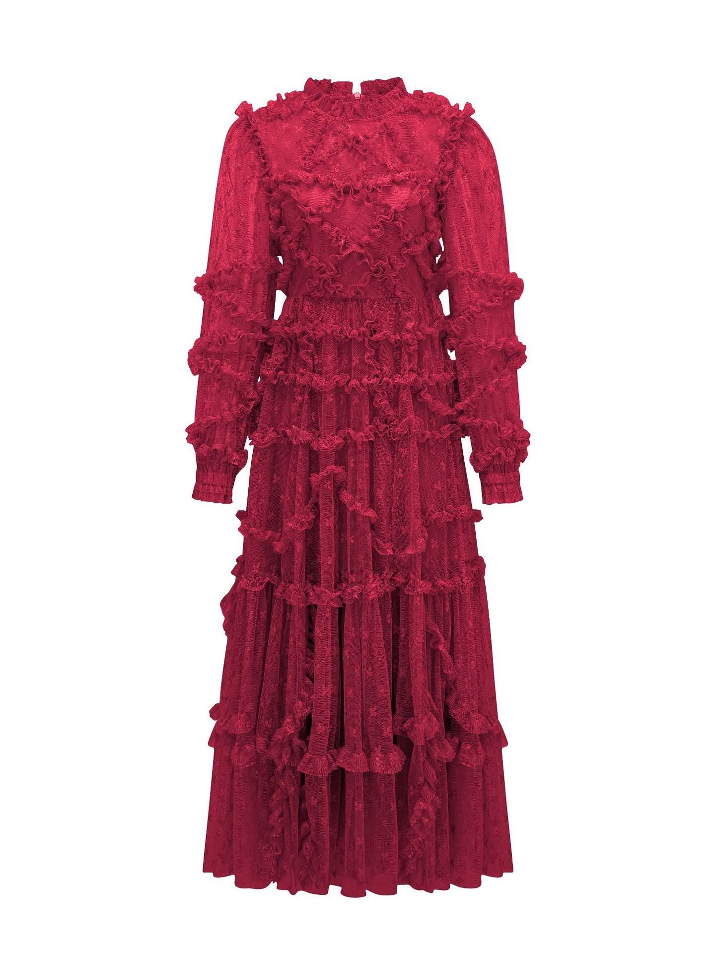 Elegant Mesh Embroidery Basic Red Long Evening Prom Dress Elegant Mesh Embroidery Basic Red Long Evening Prom Dress