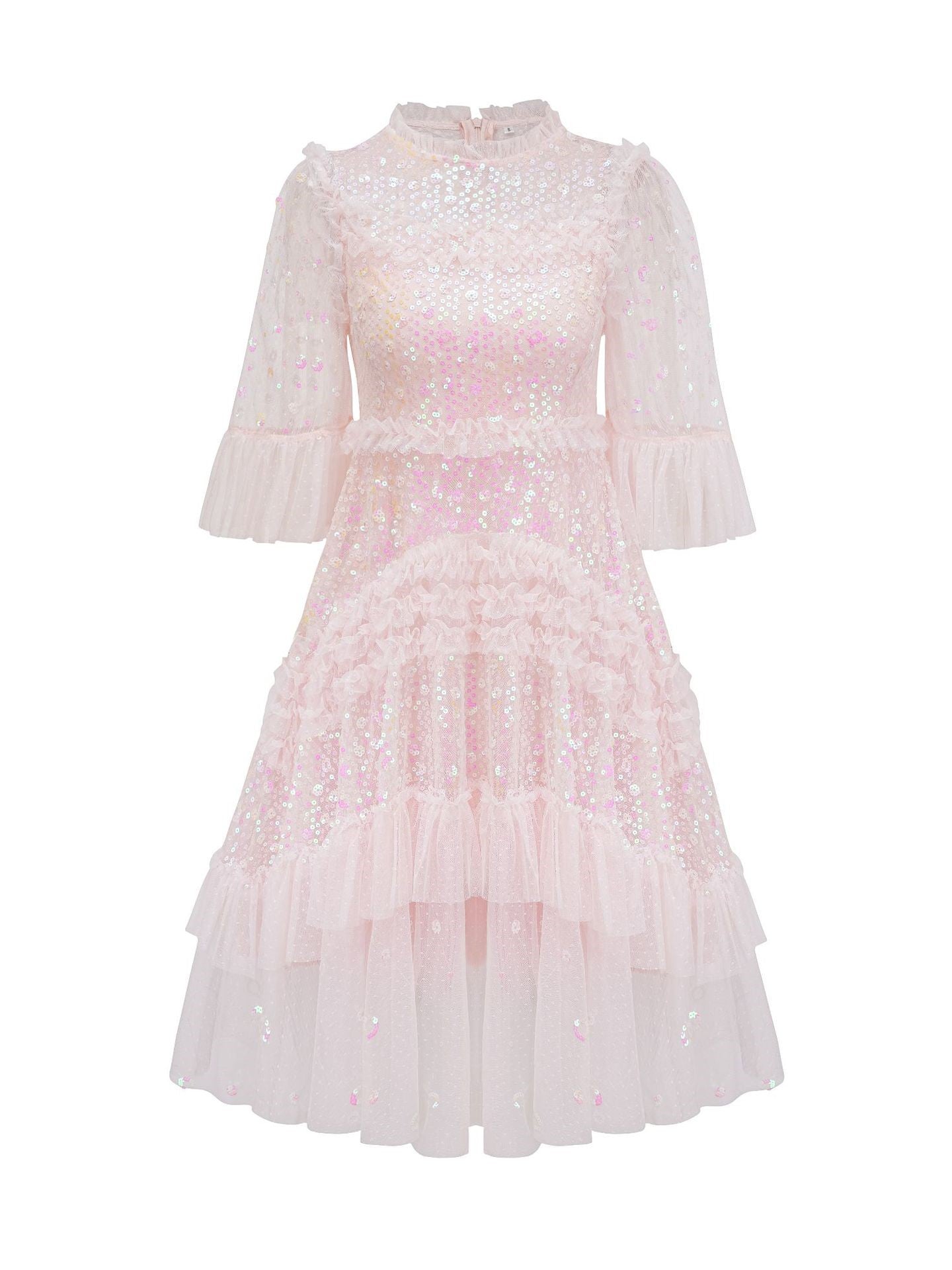 Stunning Pink A Line Round Neck Sequins Short Prom Dress, Pink / XL Stunning Pink A Line Round Neck Sequins Short Prom Dress, Pink / XL