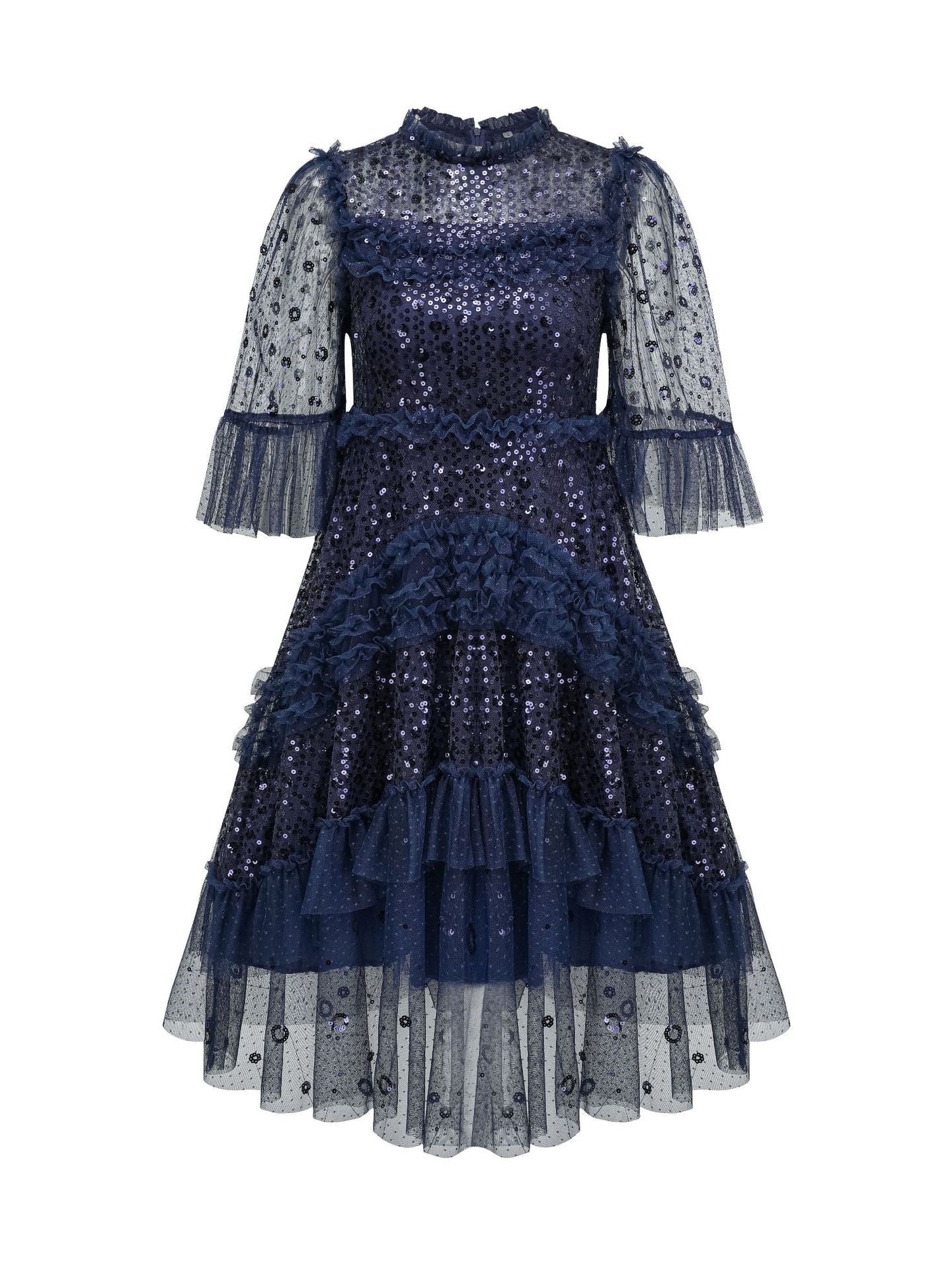 Dark Navy Stunning A Line Round Neck Sequins Short Formal Dress Dark Navy Stunning A Line Round Neck Sequins Short Formal Dress
