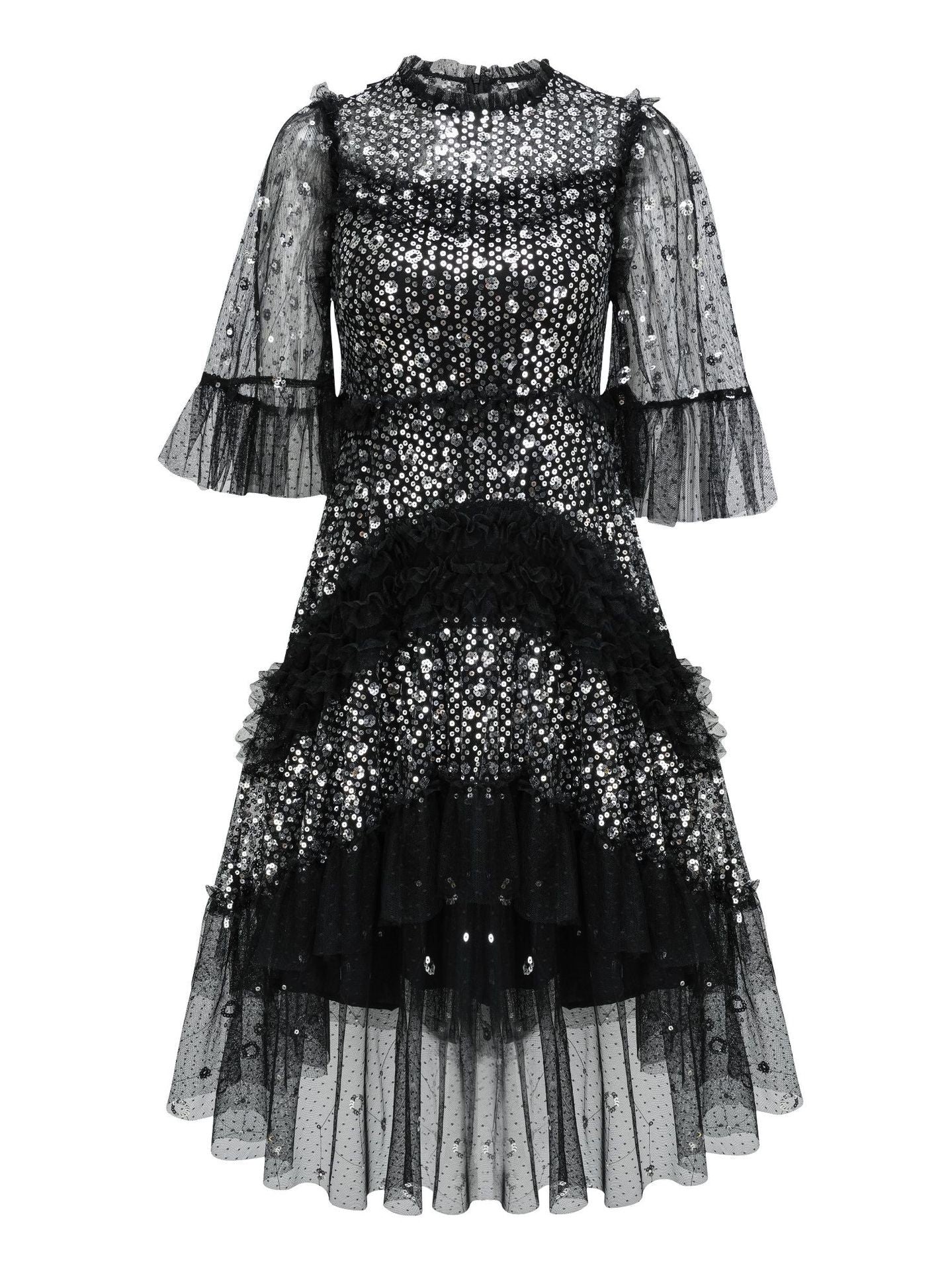 Black Stunning A Line Round Neck Sequins Short Formal Dress Black Stunning A Line Round Neck Sequins Short Formal Dress