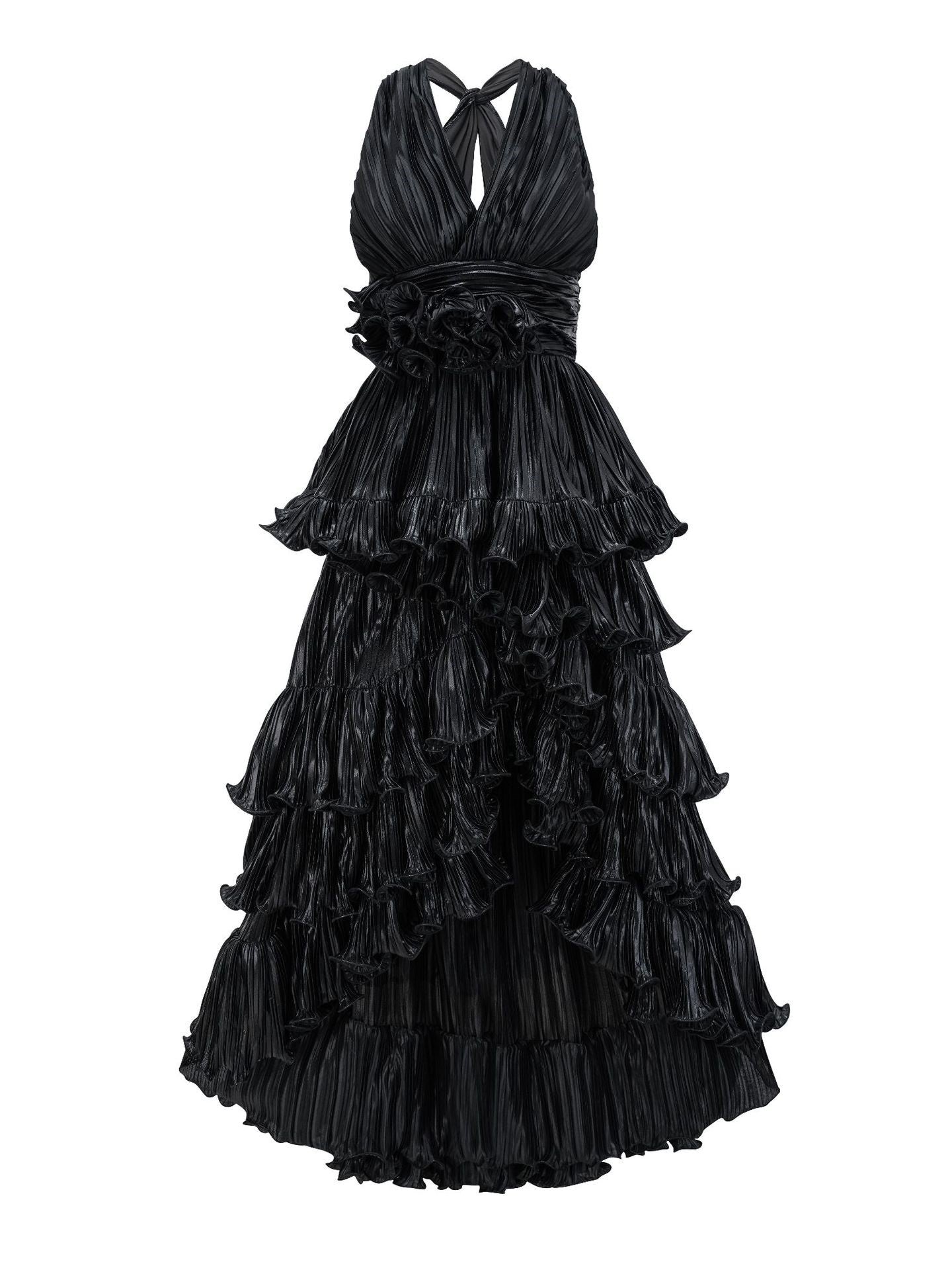 Black Halter V Neck Sleeveless Layers Sweep/Brush Train Prom Dress Black Halter V Neck Sleeveless Layers Sweep/Brush Train Prom Dress