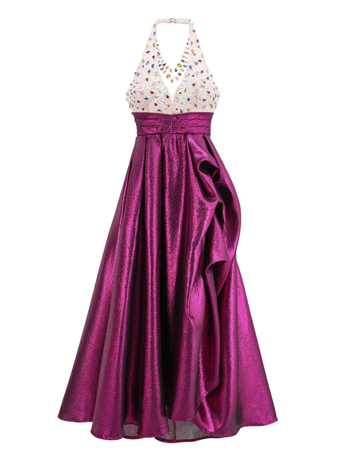 Fuchsia Halter V-Neck Backless Diamonds Beaded Bodice Formal Dress, Fuchsia / XL Fuchsia Halter V-Neck Backless Diamonds Beaded Bodice Formal Dress, Fuchsia / XL