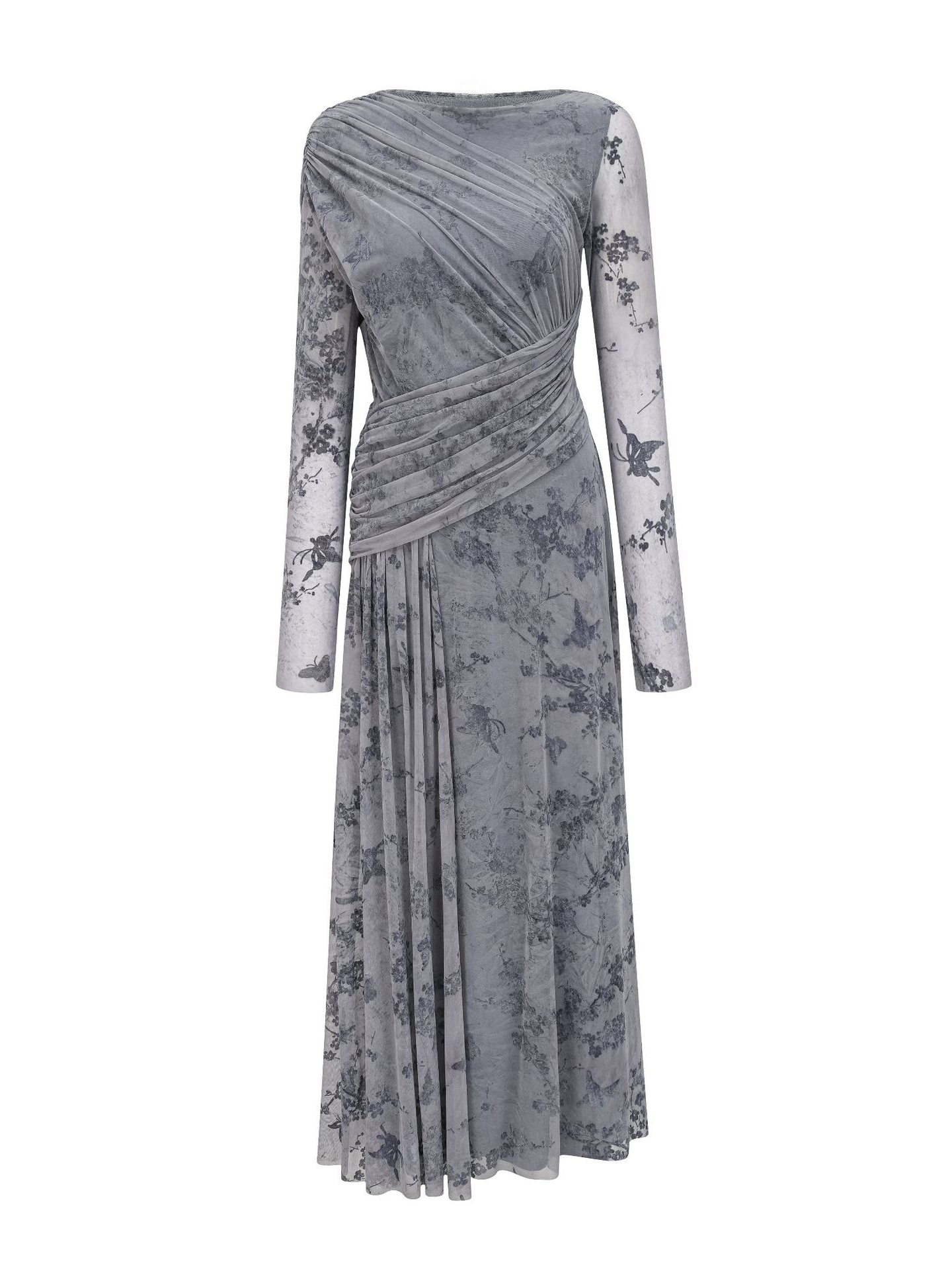 Cicinia Gray Wedding Guest Dress Sheath Beautiful Floral Lace Dresses With Long Sleeves
