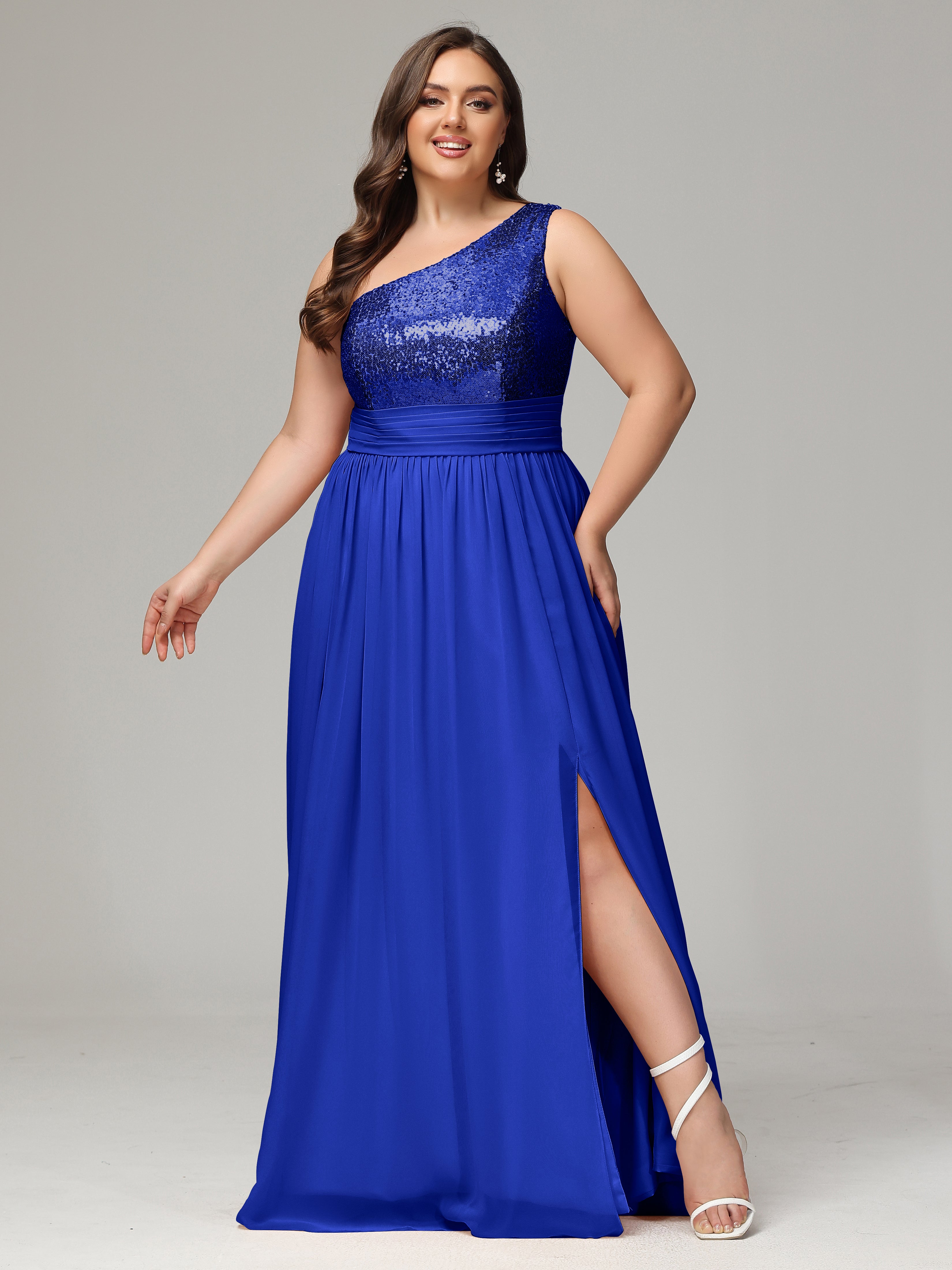 One-Shoulder Sequins Plus Size Bridesmaid Dress