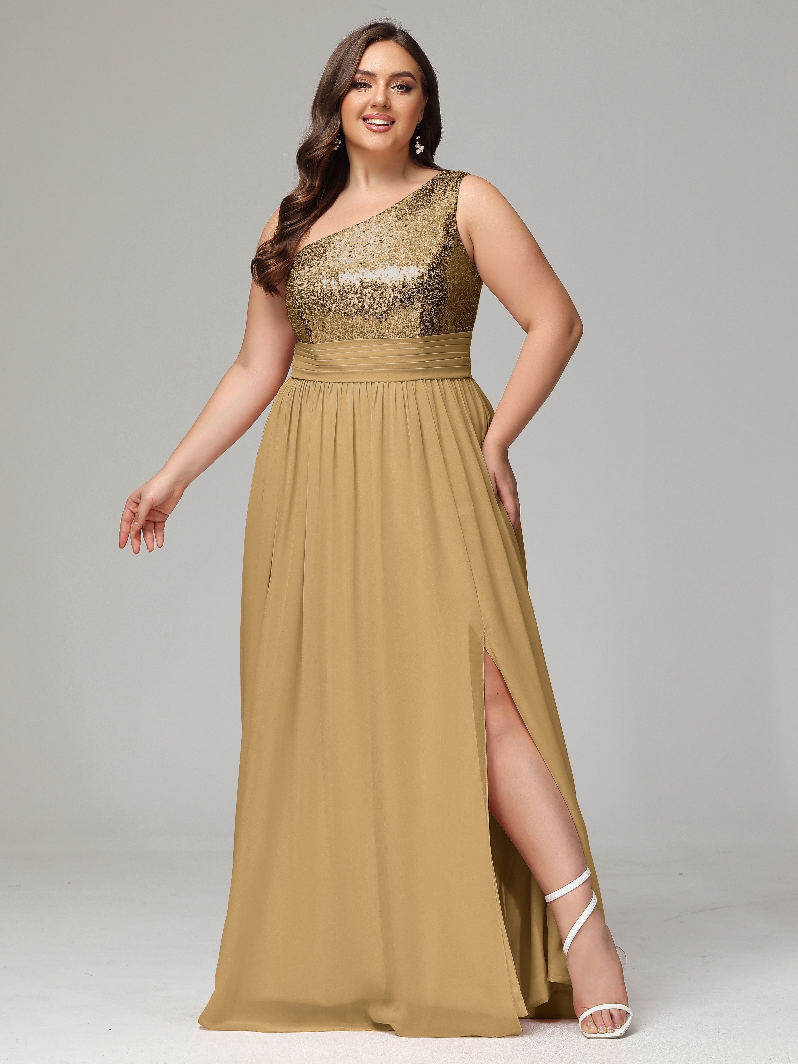 One-Shoulder Sequins Plus Size Bridesmaid Dress
