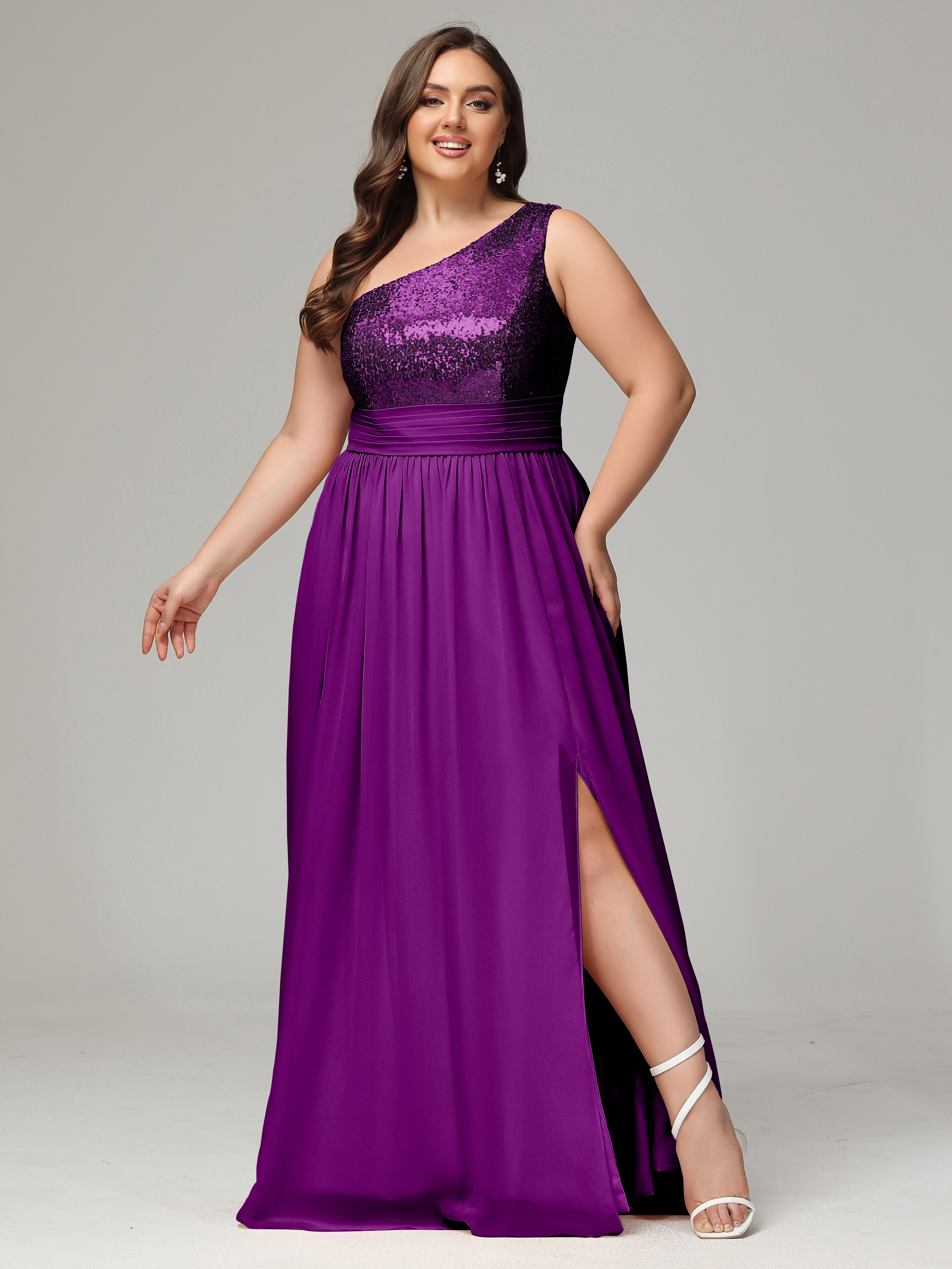 One-Shoulder Sequins Plus Size Bridesmaid Dress