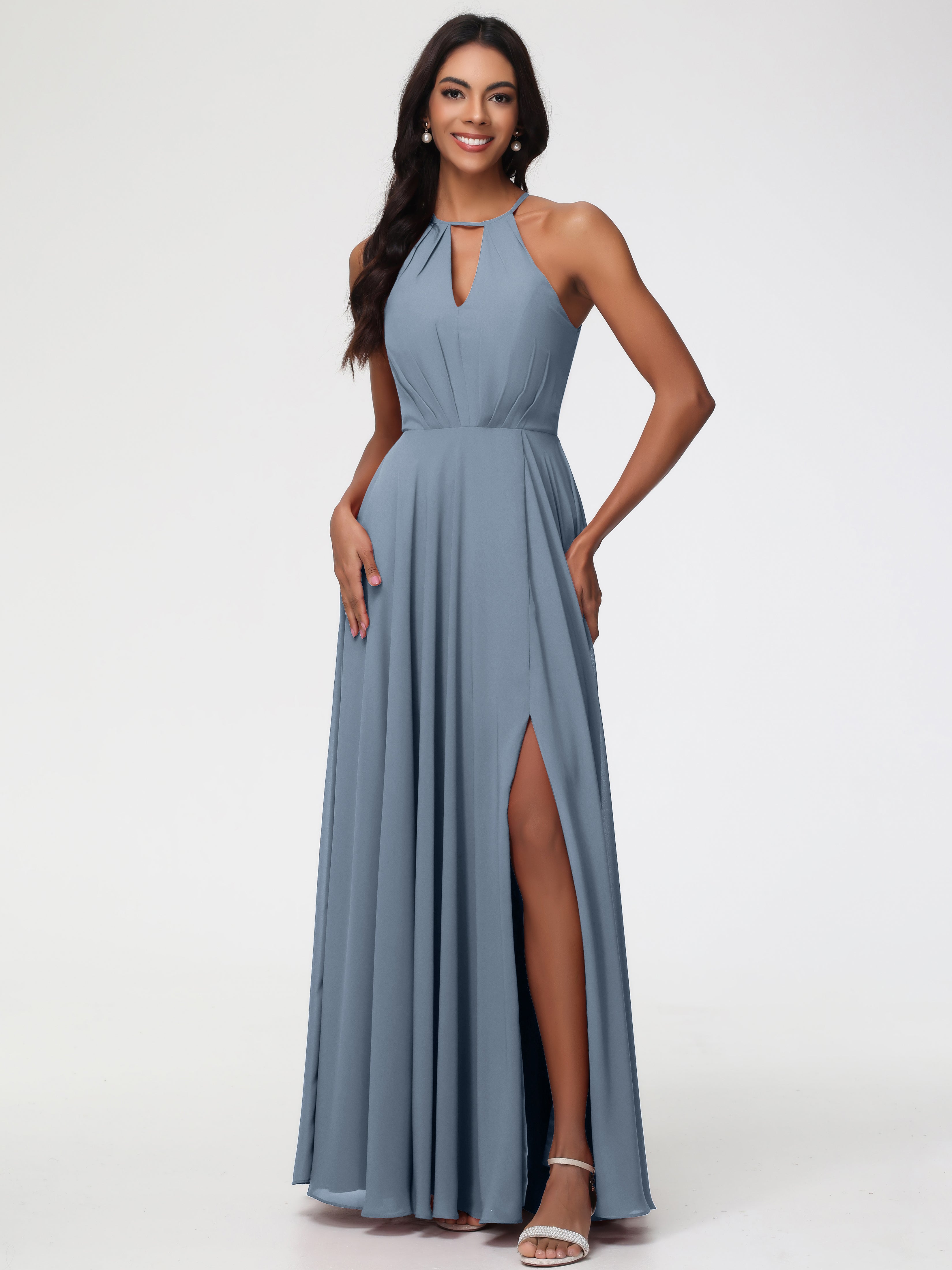 Dusty Blue Bridesmaid Dresses Asos Halter A-Line Sleeveless Floor Length Chiffon Bridesmaid Dresses with Slit Dusty Blue Bridesmaid Dresses Asos Halter A-Line Sleeveless Floor Length Chiffon Bridesmaid Dresses with Slit